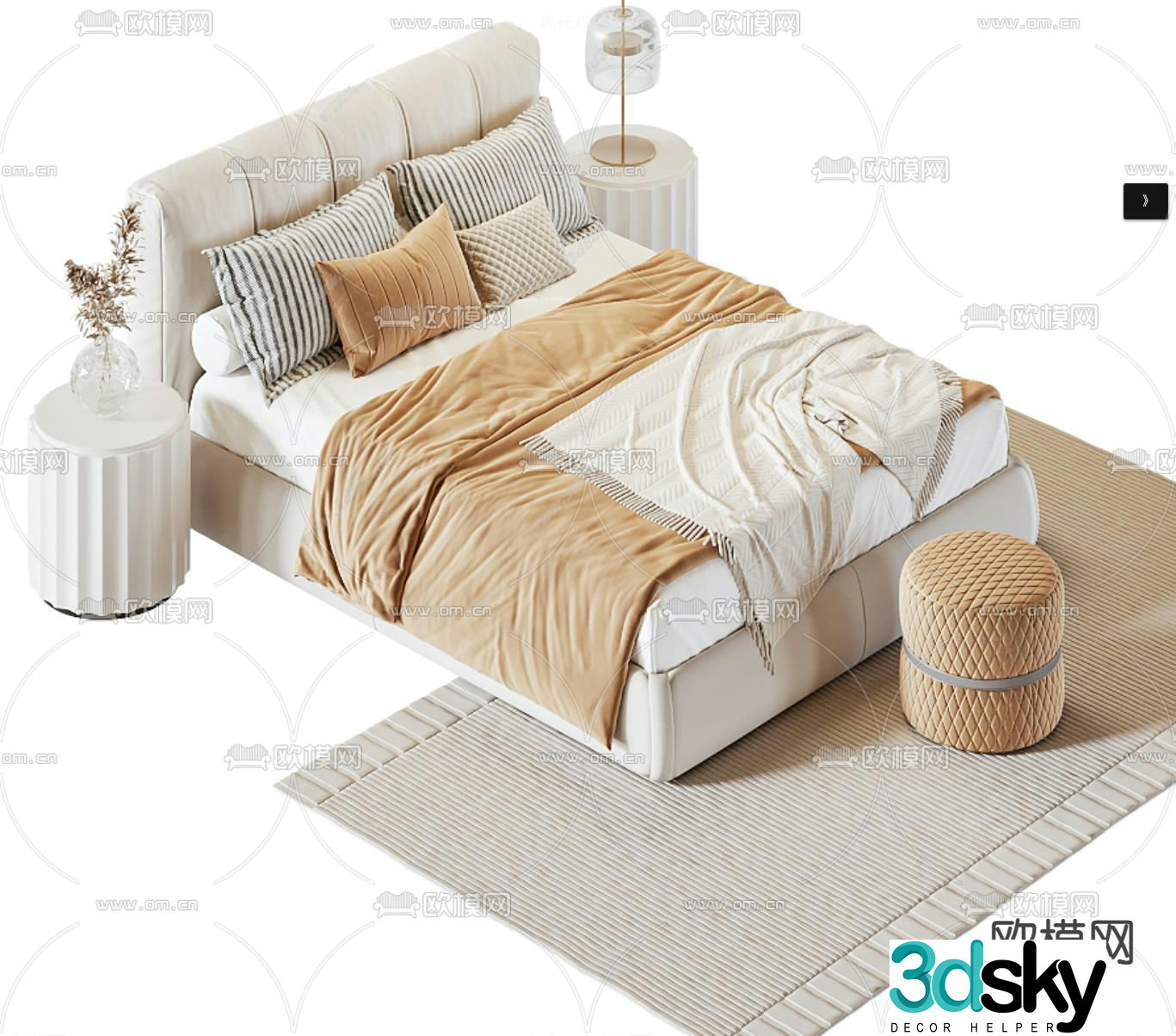 Cream style double bed 3d model