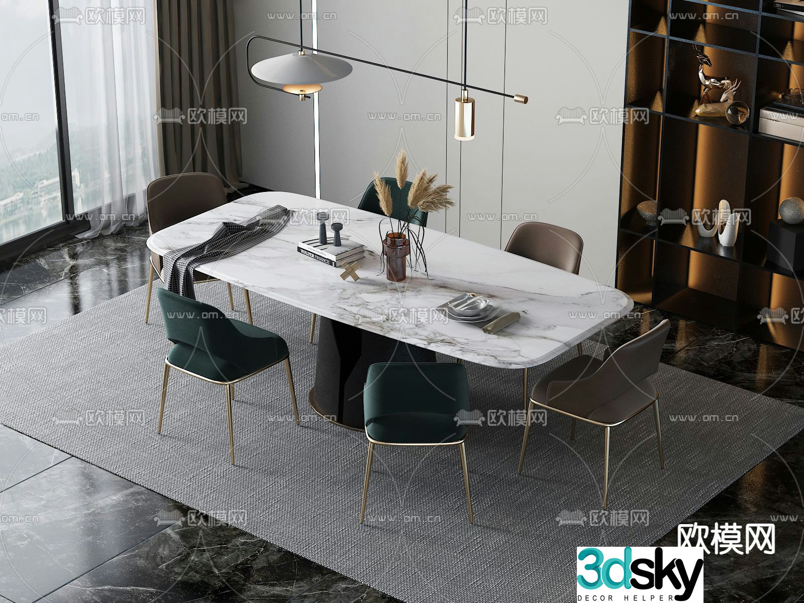 Light luxury dining table and chairs Slate dining table 3D model