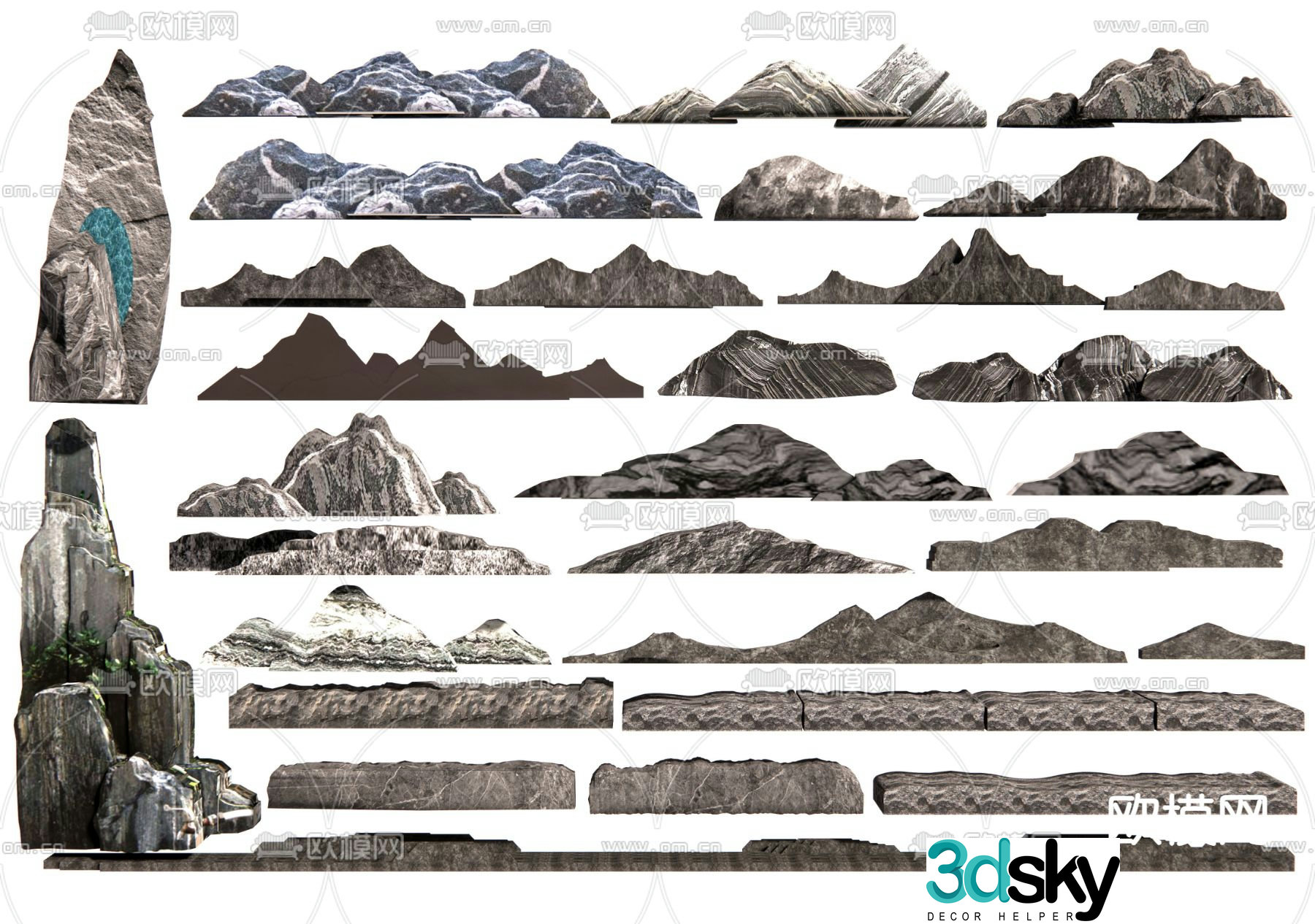 New Chinese style Xuelang stone strip stone landscape stone landscape stone 3D model