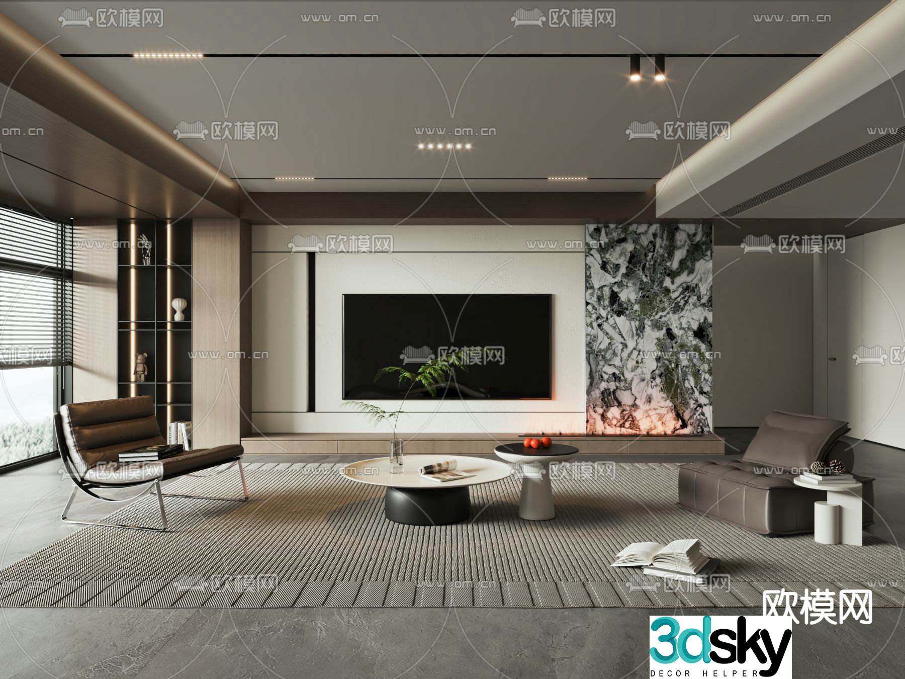 Modern living room TV background 3d model