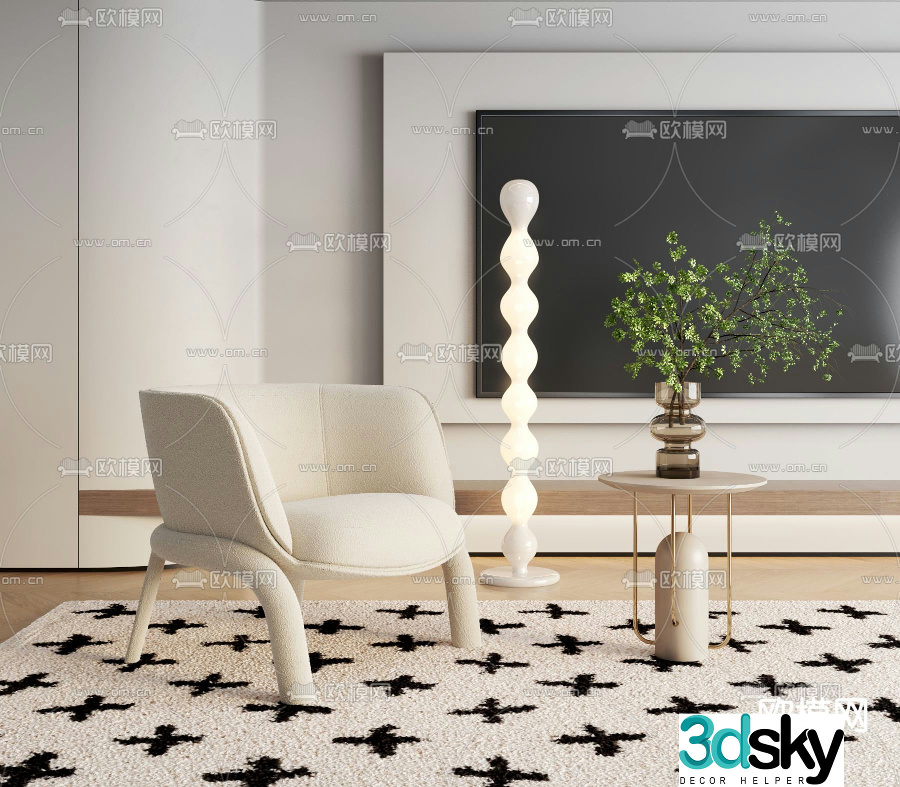 Cream style chair leisure chair 3d model