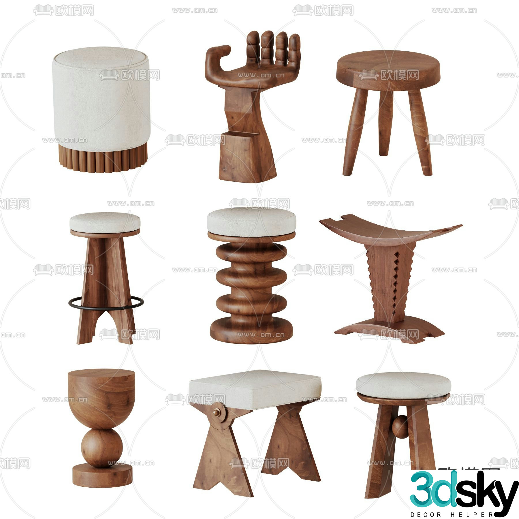 Medieval style stool round stool sofa stool shoe changing stool 3D model