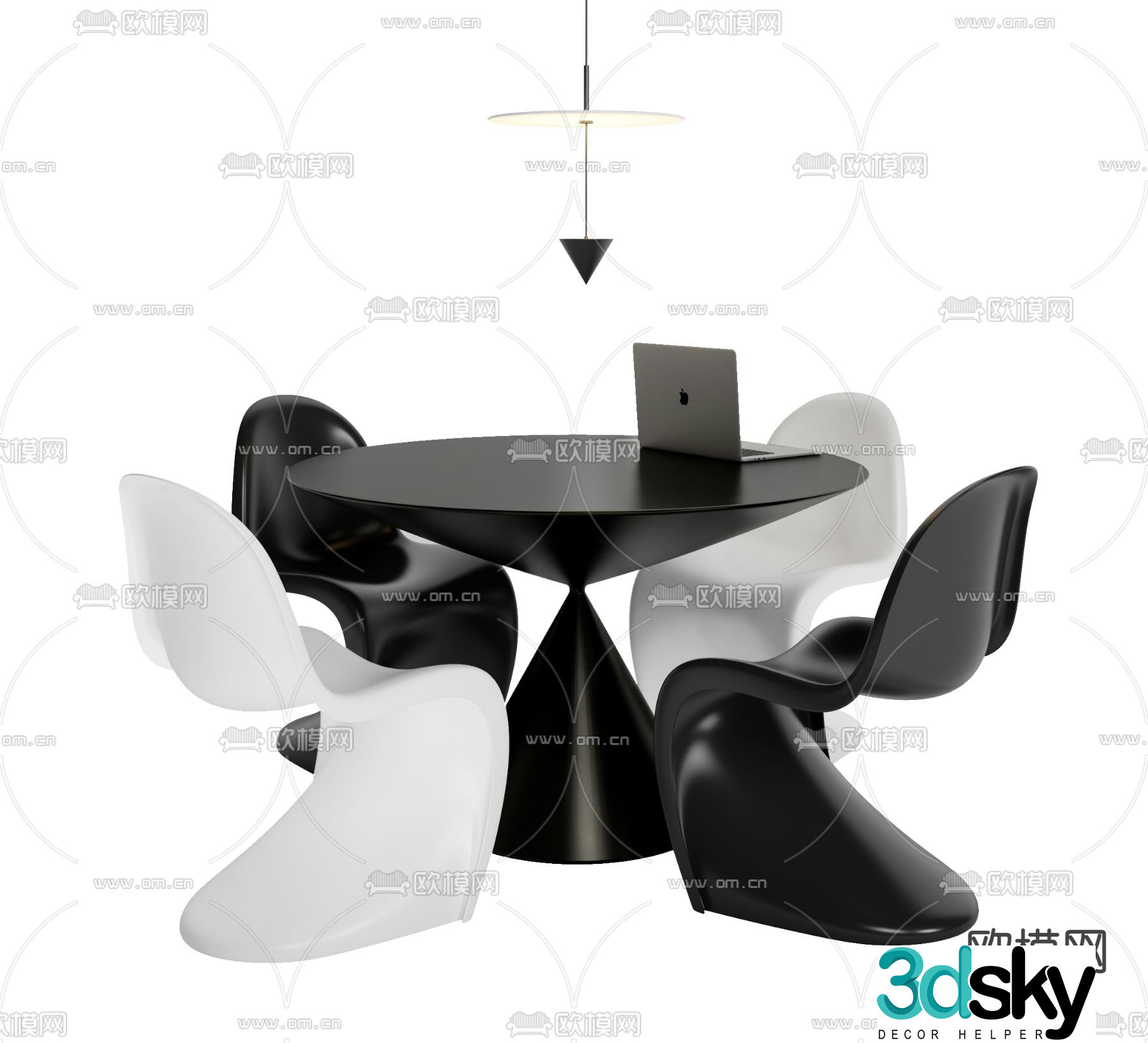Round dining table and chairs 3d model