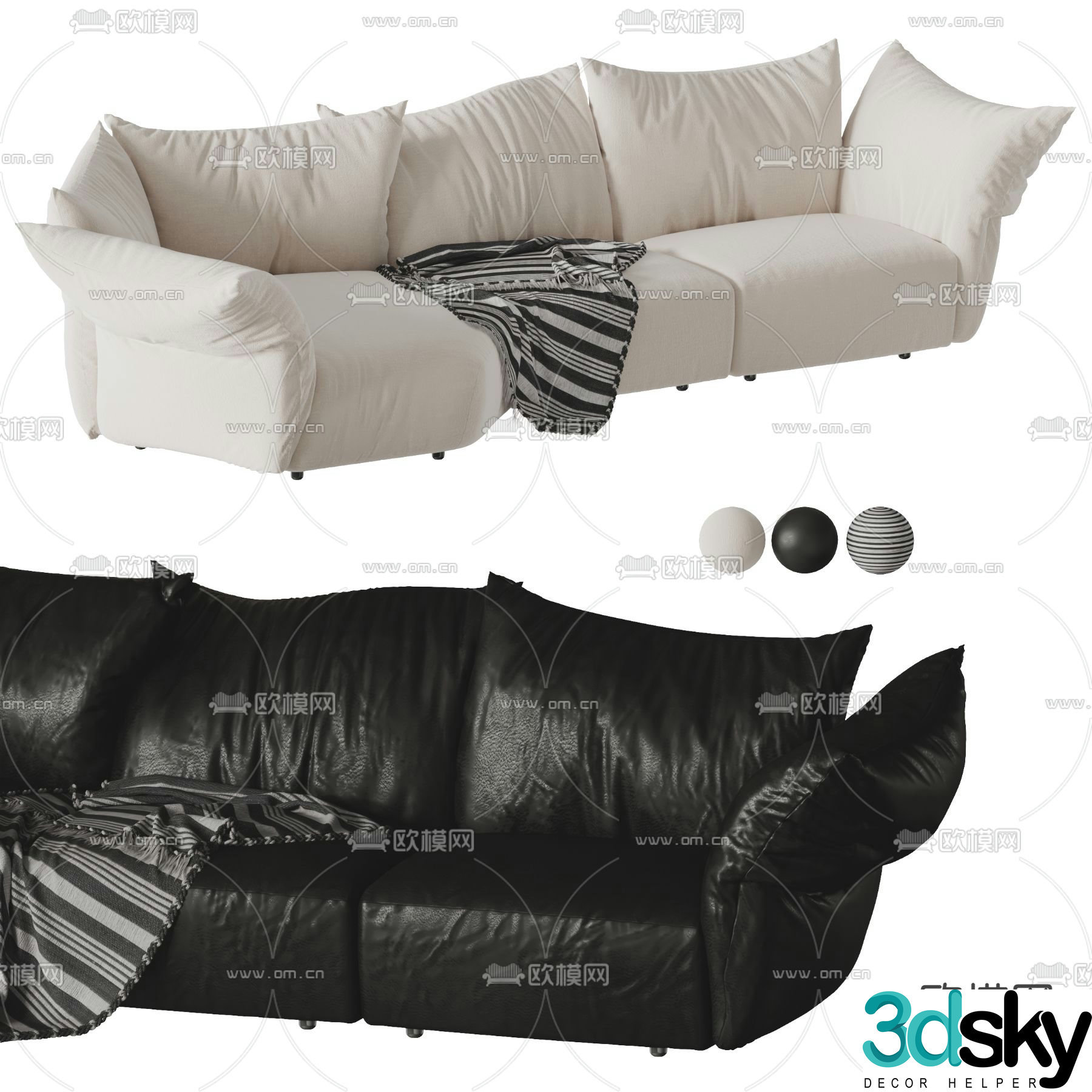multi-person sofa leather sofa 3d model