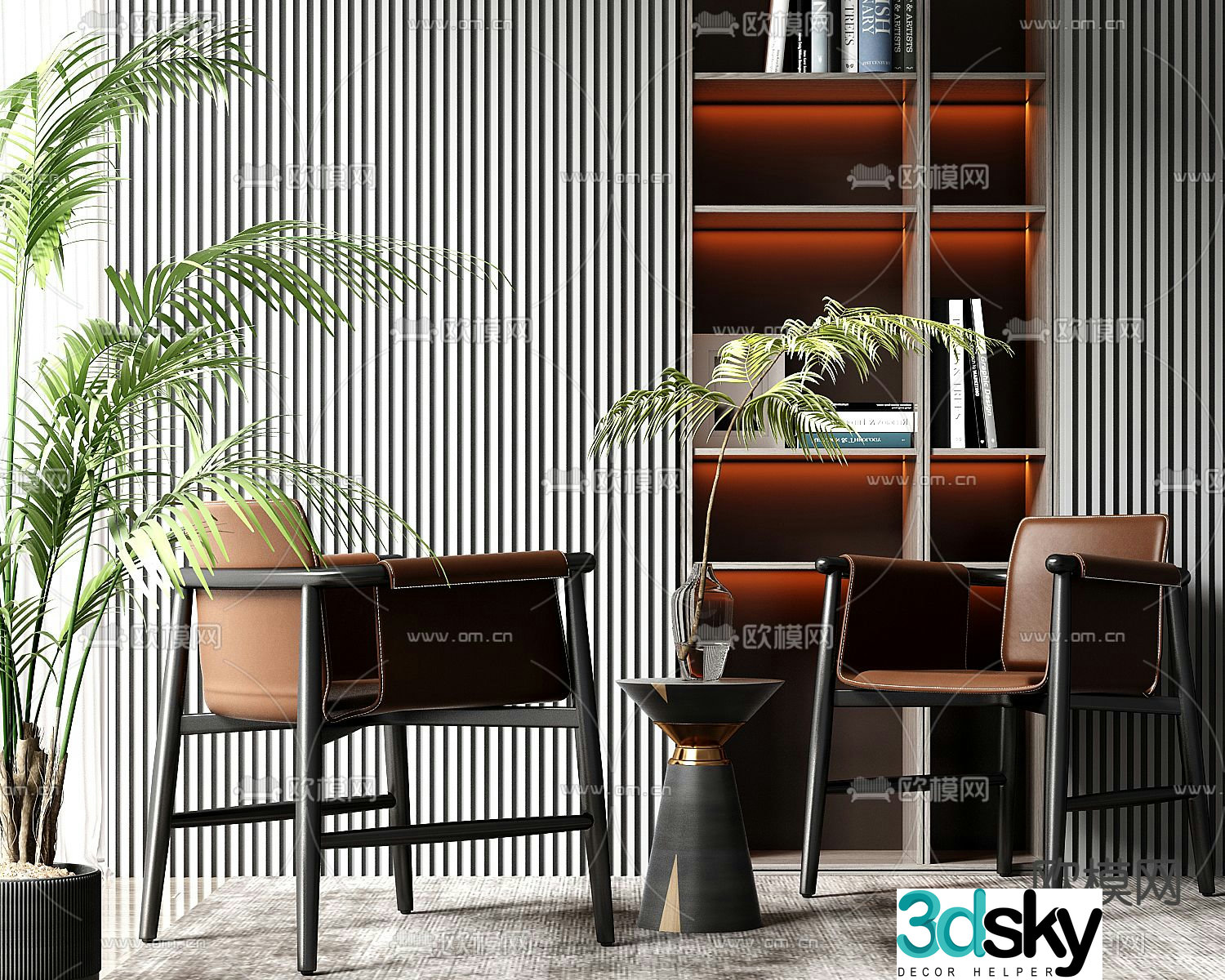 Leather chair leisure chair table 3d model