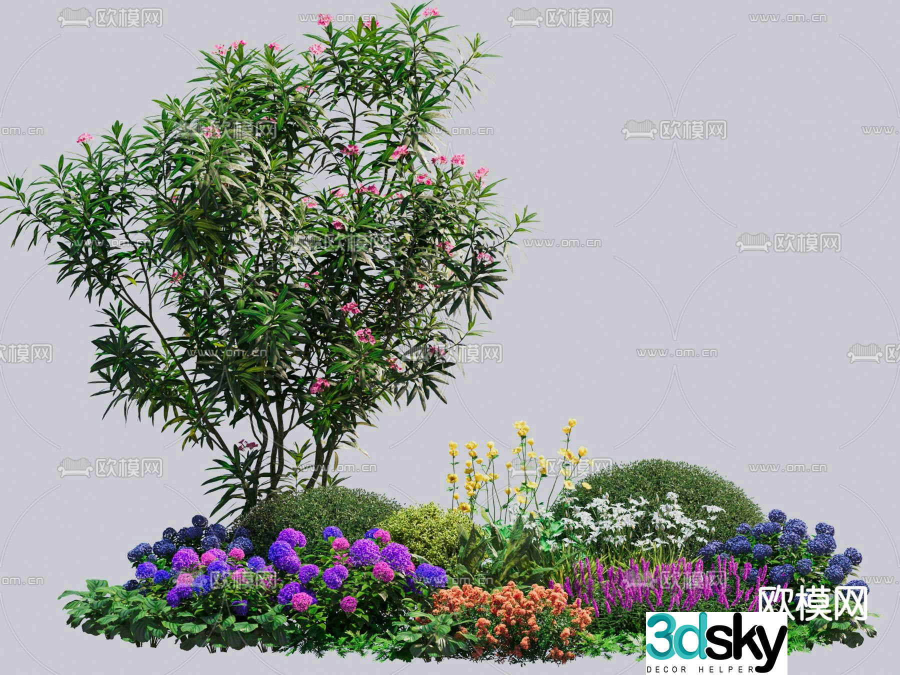 Shrubs flowers and plants pile 3d model