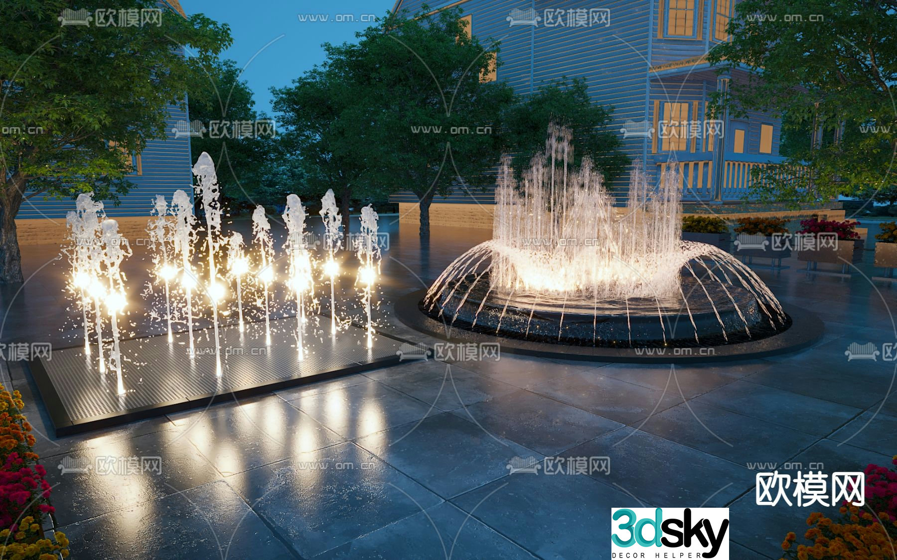 Glowing fountain dry spray fountain sketch 3d model