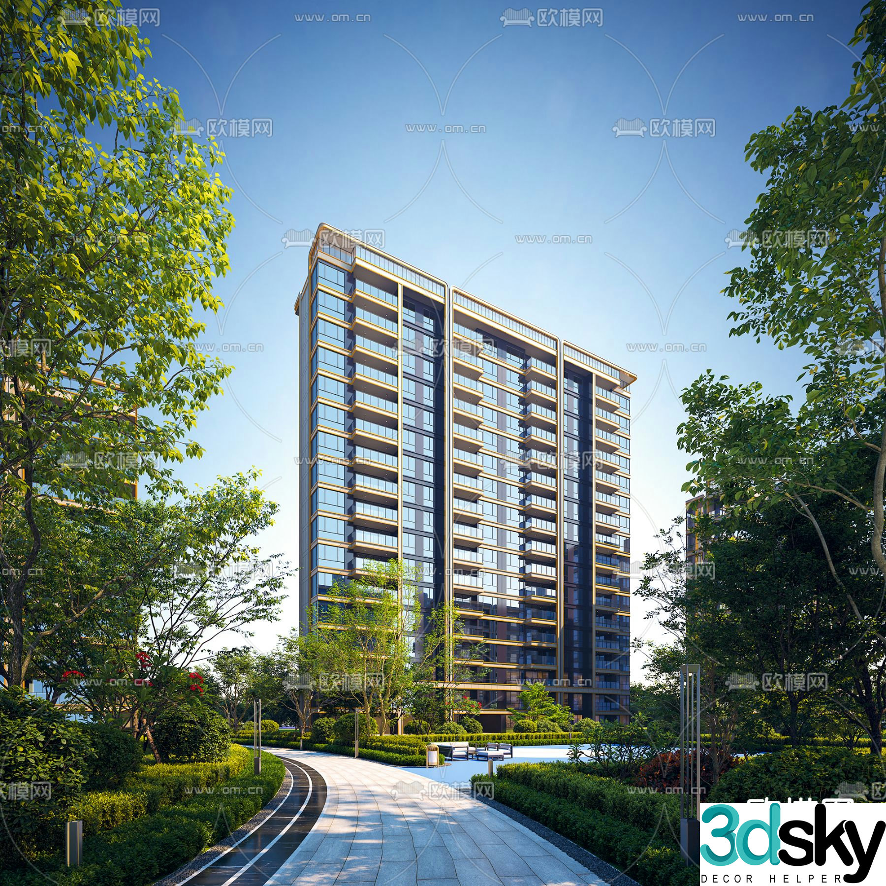 Community Landscape Garden Residential Building Exterior 3D Model