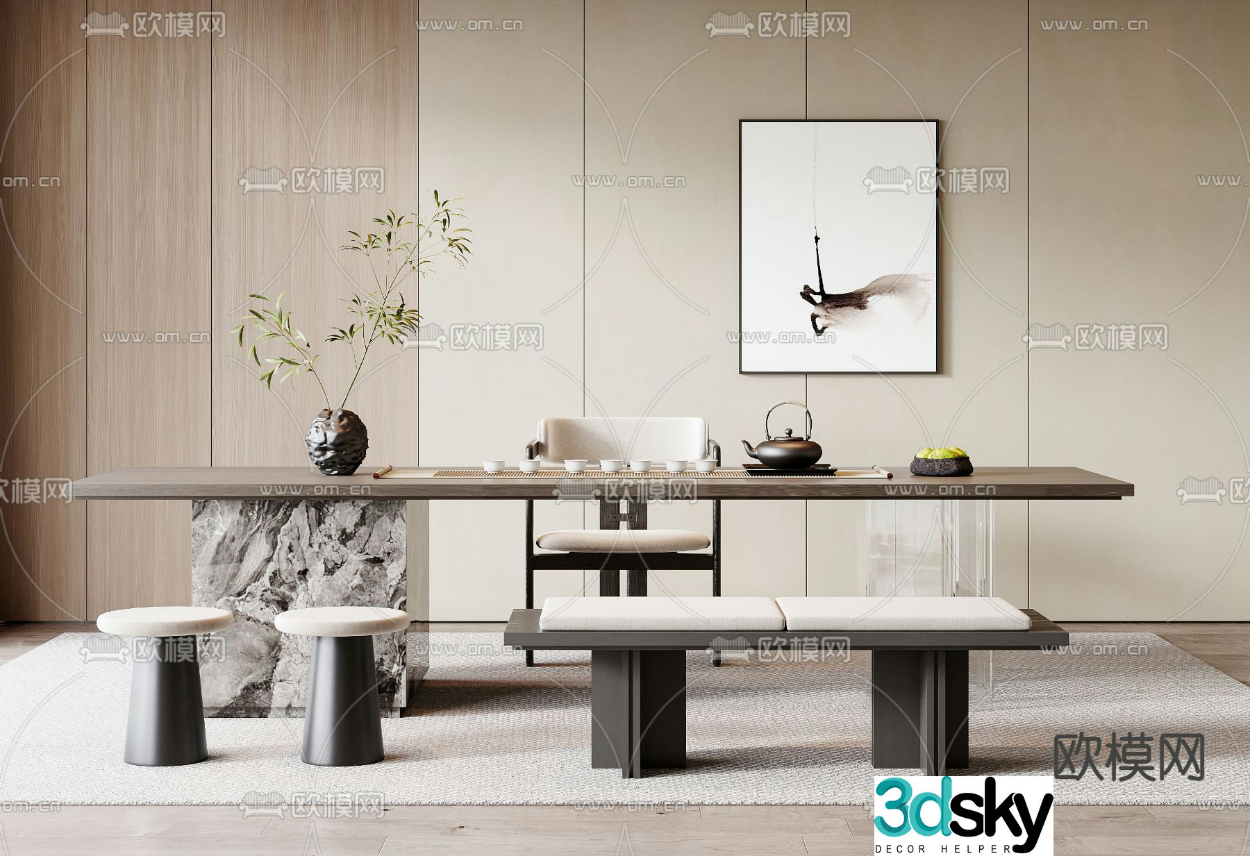 New Chinese style tea table tea table 3d model