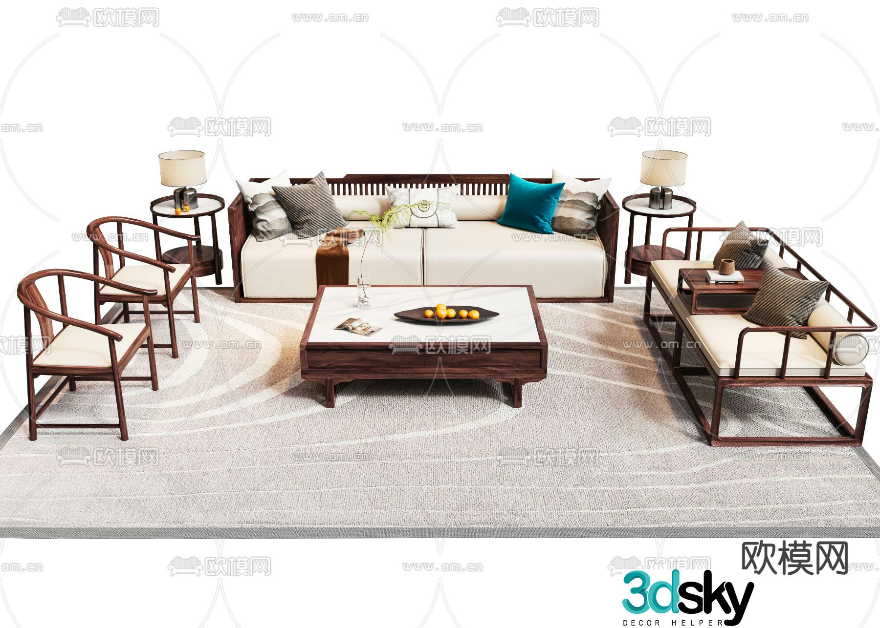 New Chinese style modular sofa 3d model