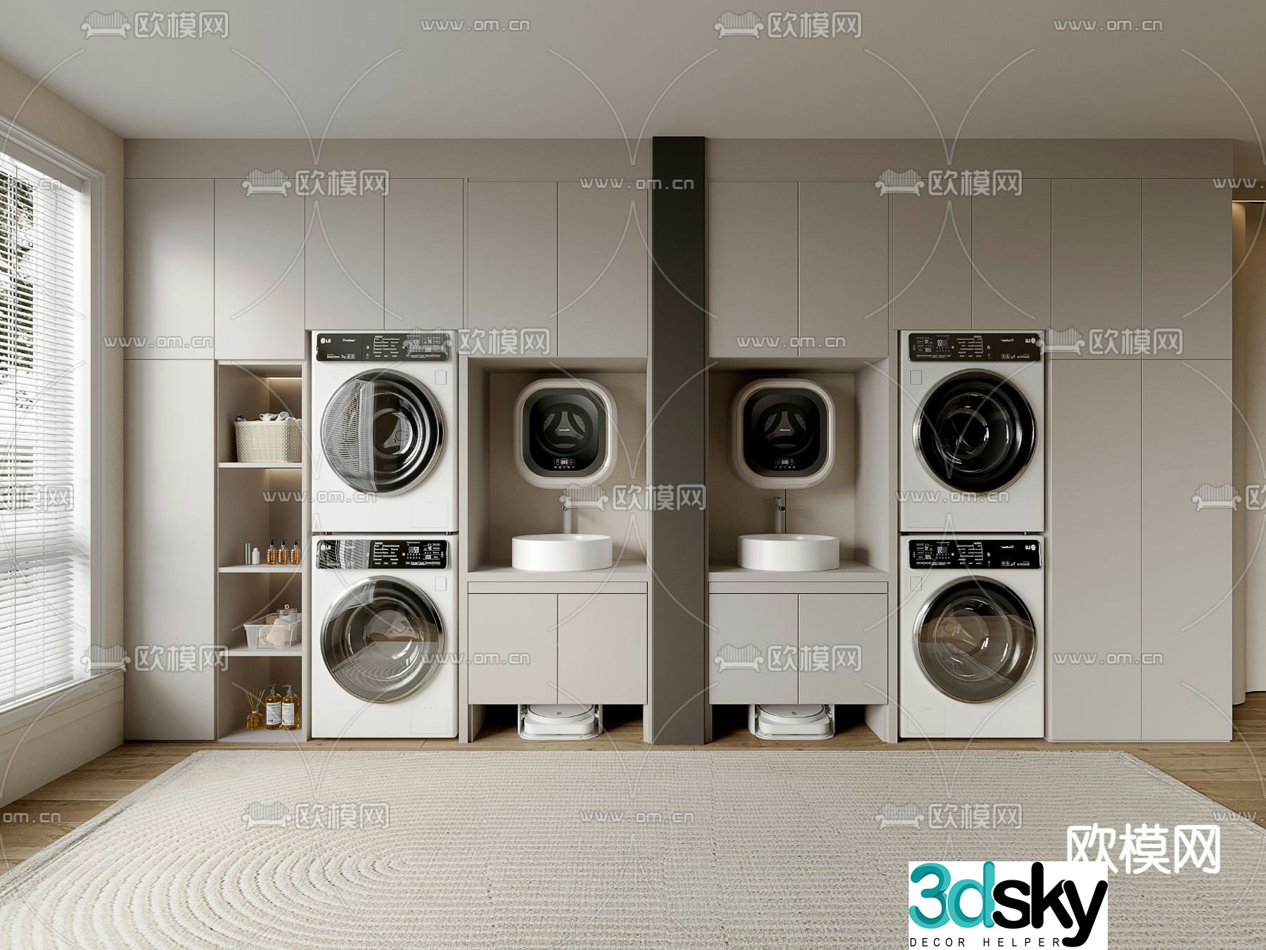 Balcony cabinet washing machine cabinet 3d model