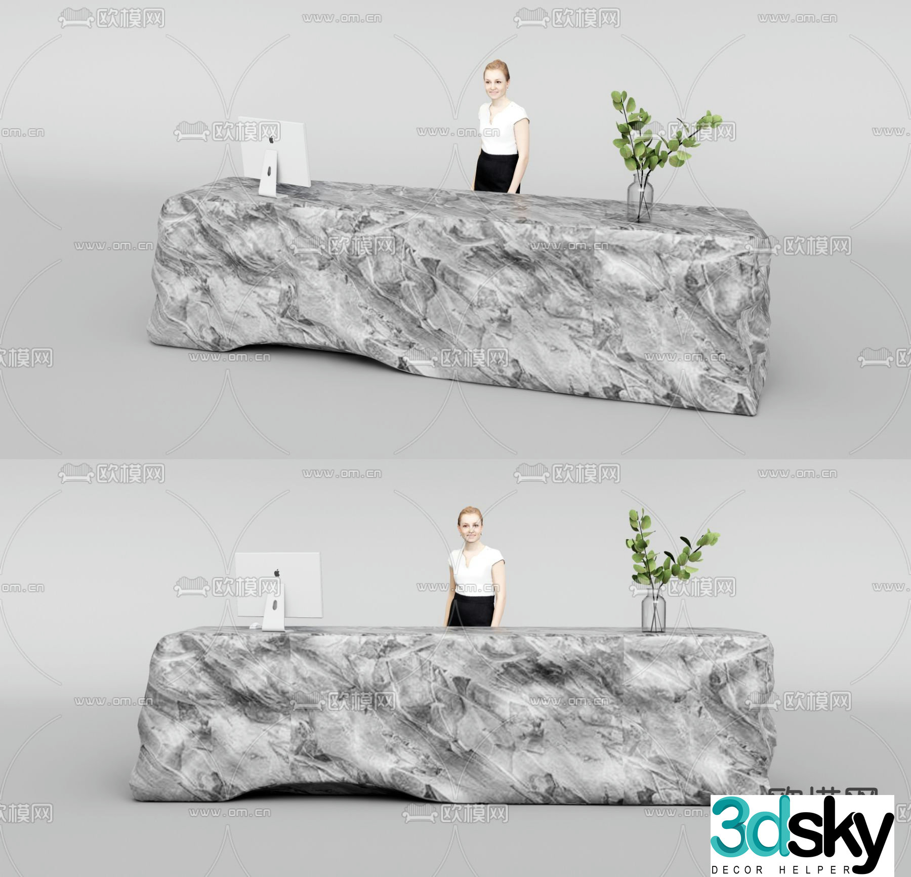Marble front desk reception desk service desk 3d model