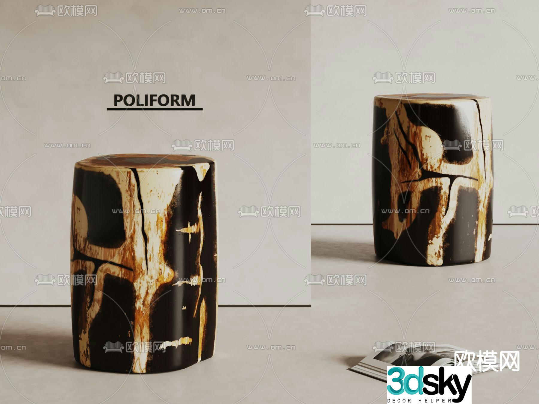 wabi-sabi stool wooden pile round stool 3d model