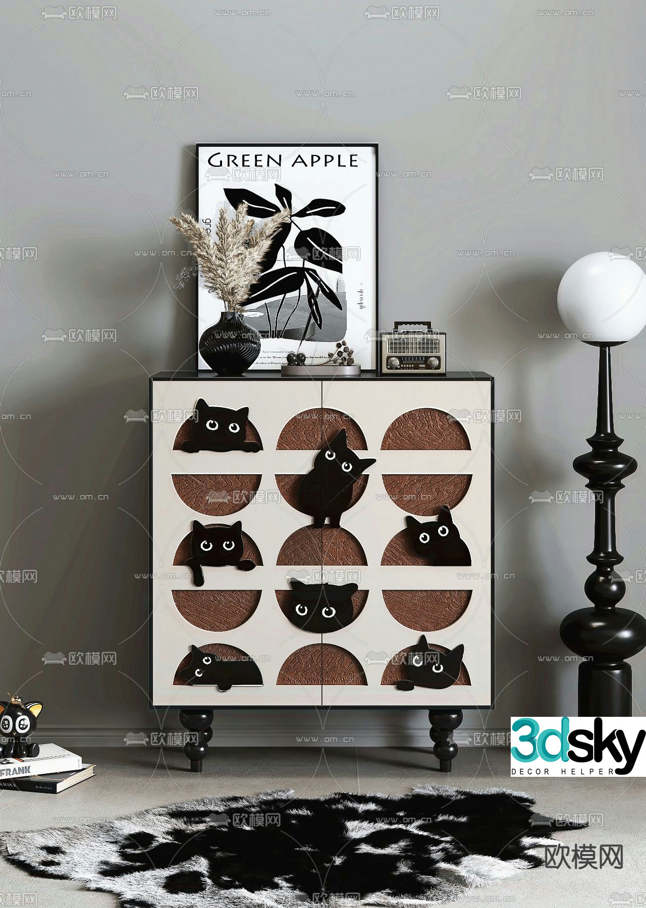 Middle-aged style end view cabinet porch cabinet side cabinet 3D model