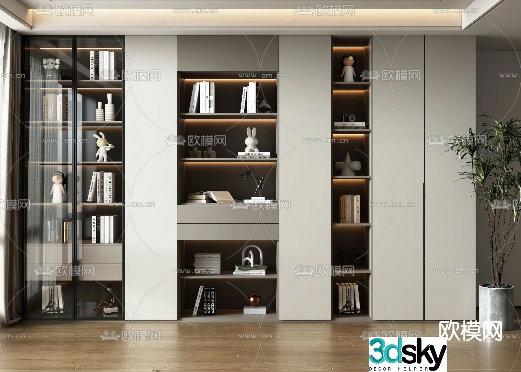 Modern bookcase display cabinet 3d model