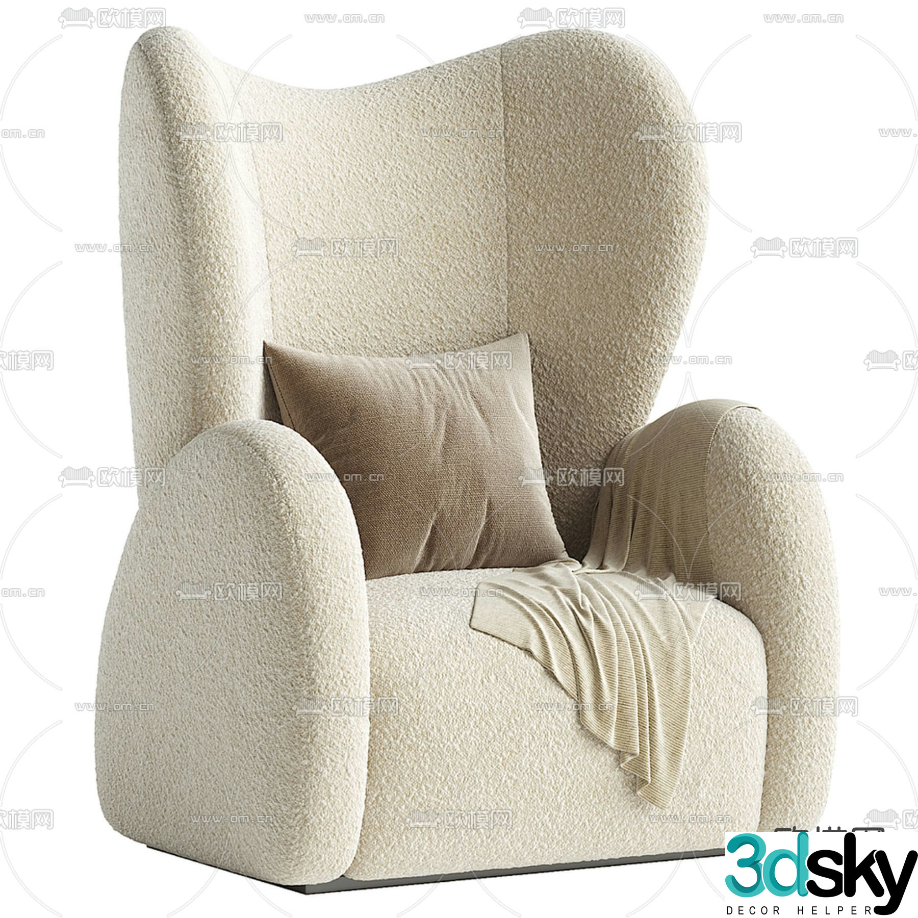 Cream style sofa single sofa 3d model