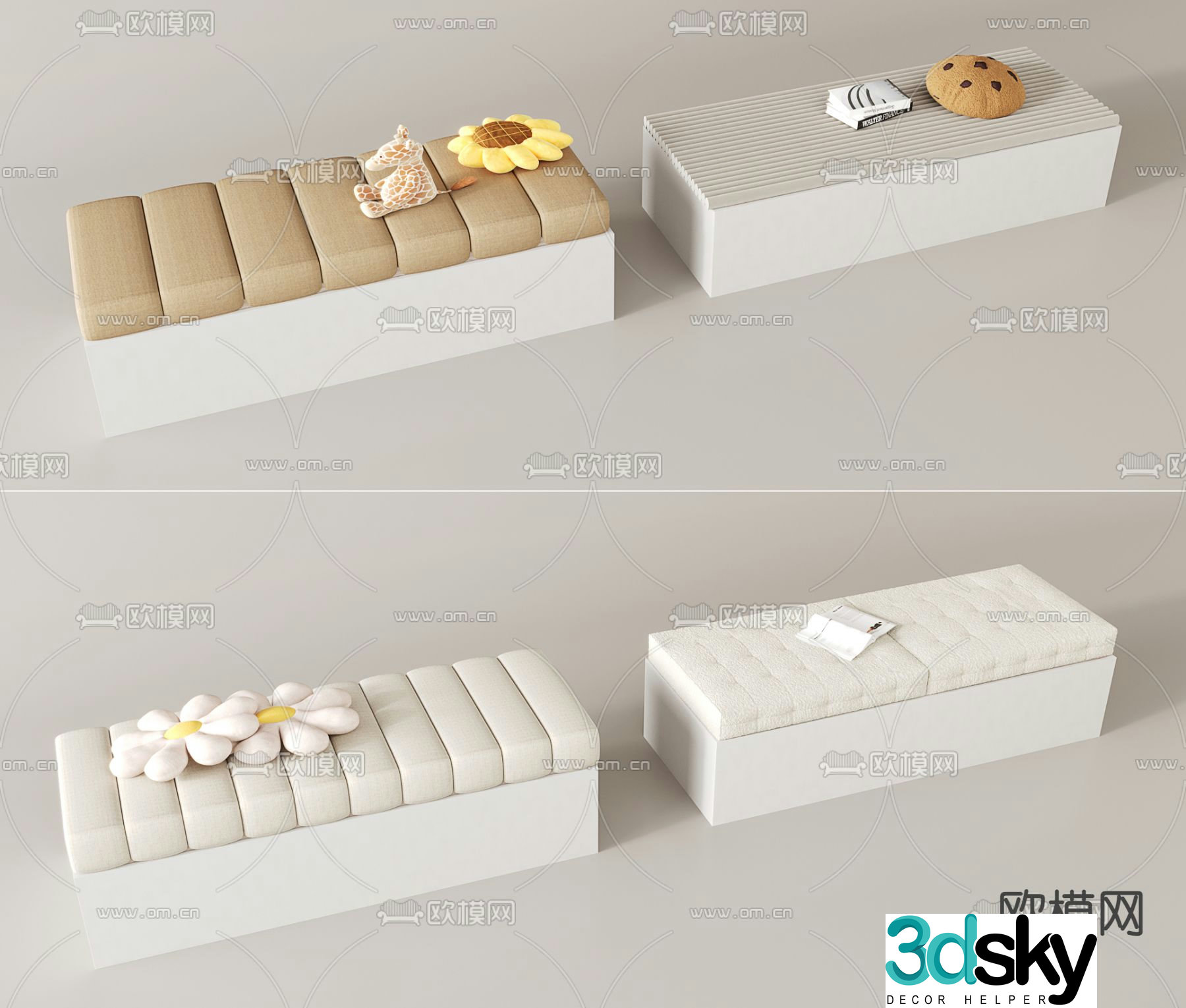 Cream style cushion bay window cushion seat cushion sofa cushion 3D model