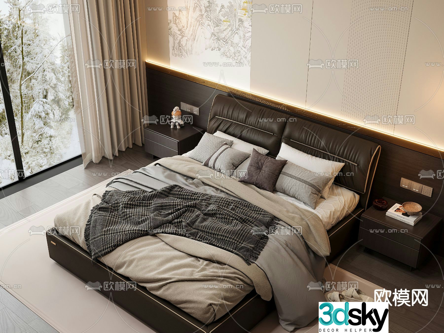 Leather double bed 3d model