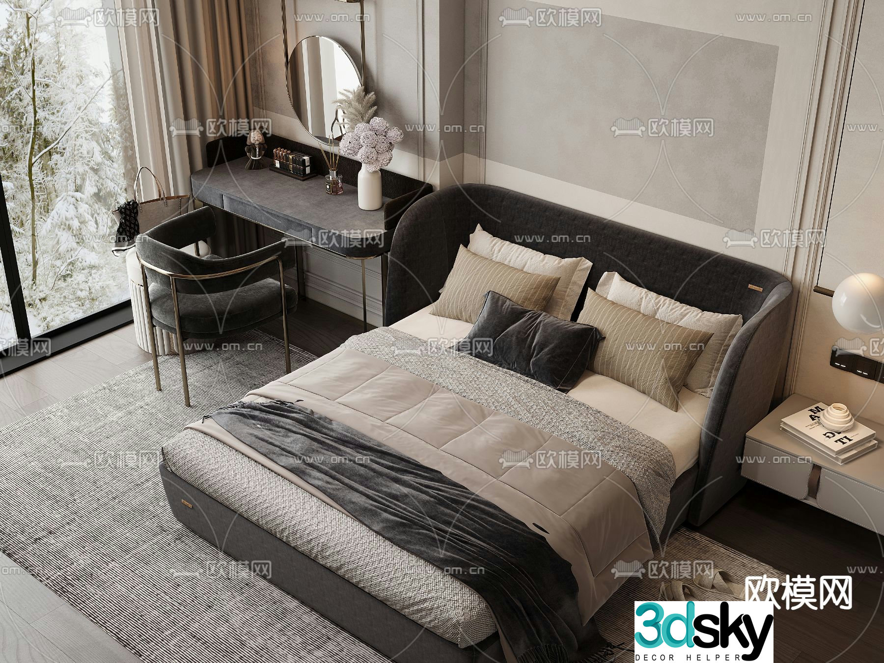 Modern double bed 3d model