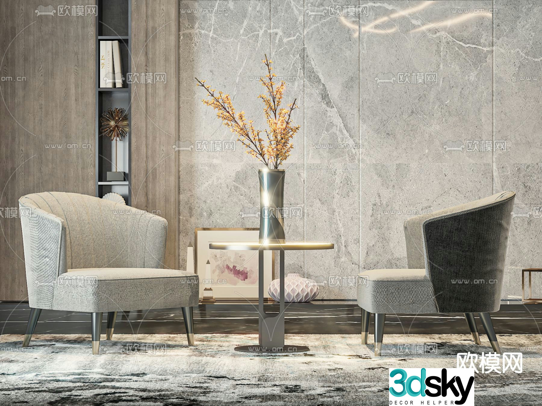 Modern sofa chair leisure chair table 3d model