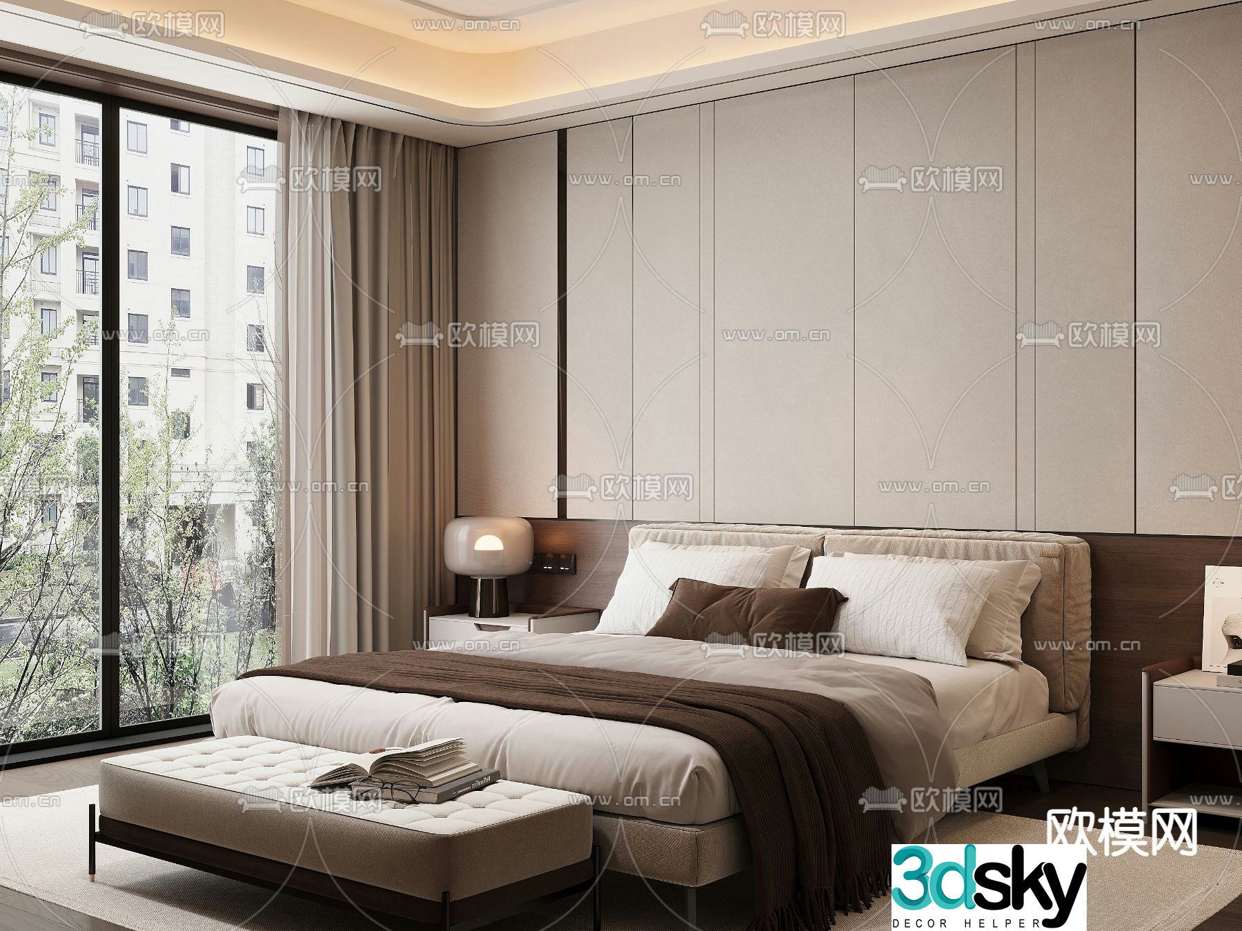 Modern double bed 3d model