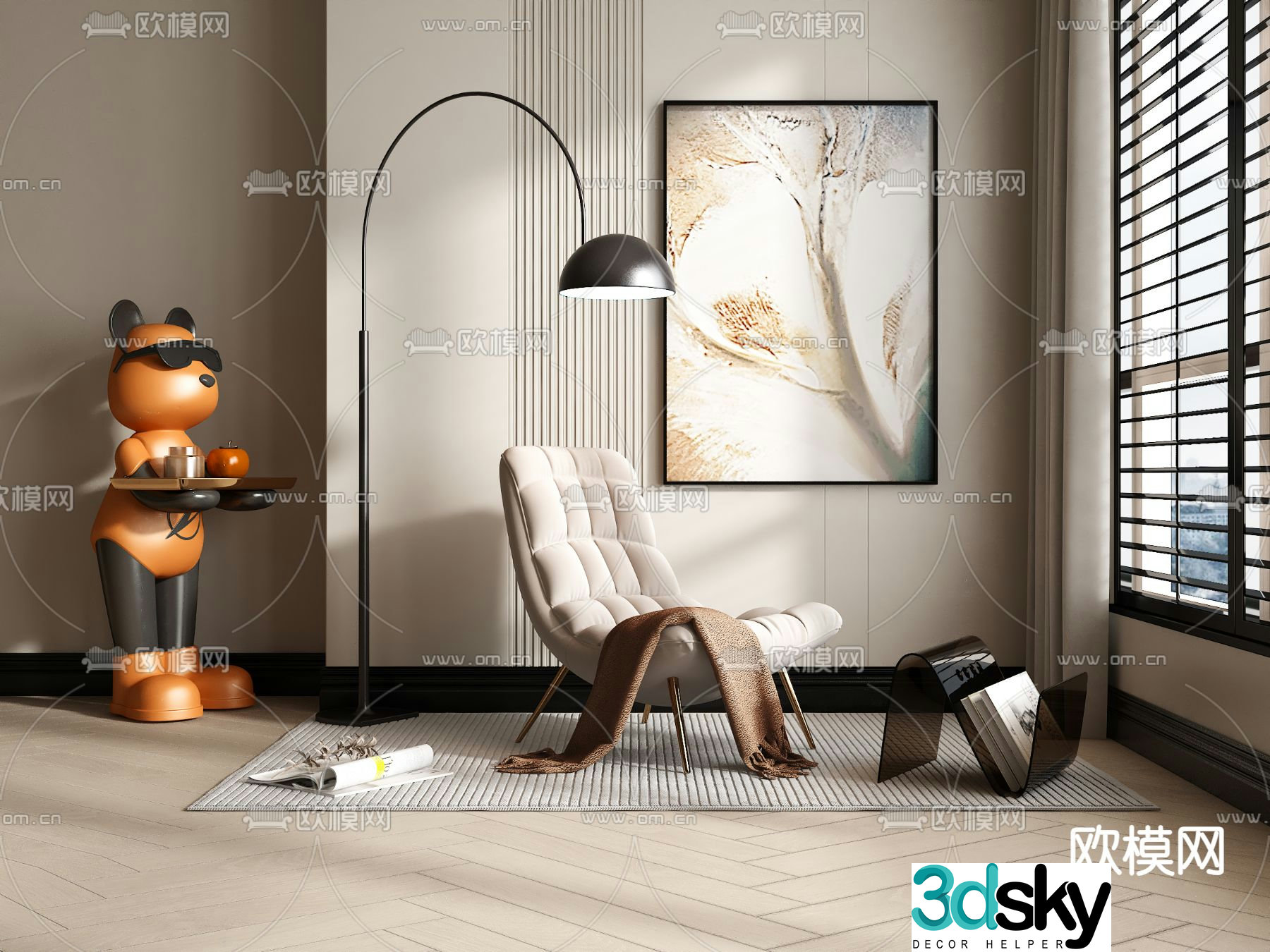 Leather lounge chair leisure chair footrest 3d model