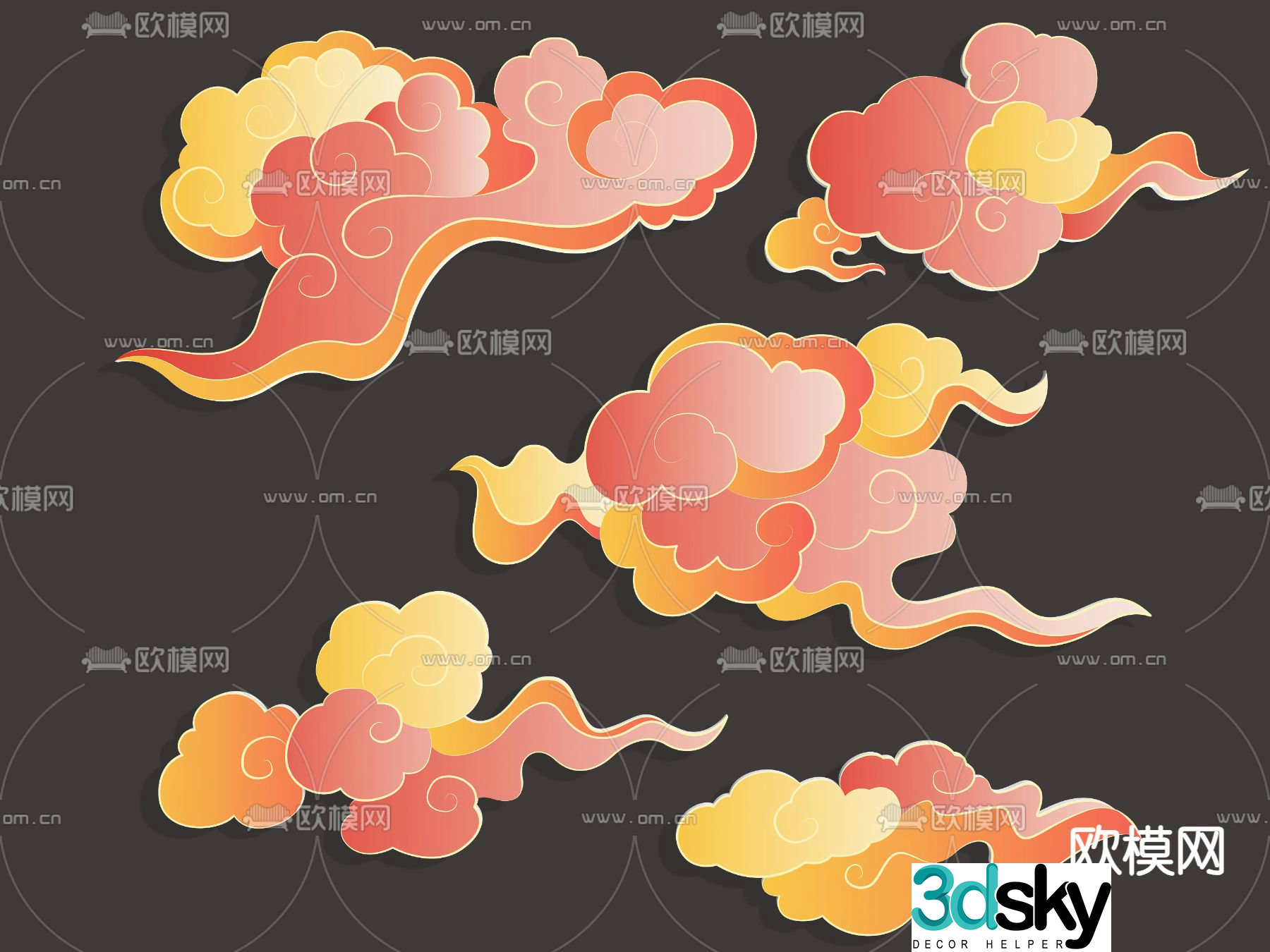National Tide Auspicious Cloud Wall Decoration Floating Cloud Hanging Decoration 3D Model