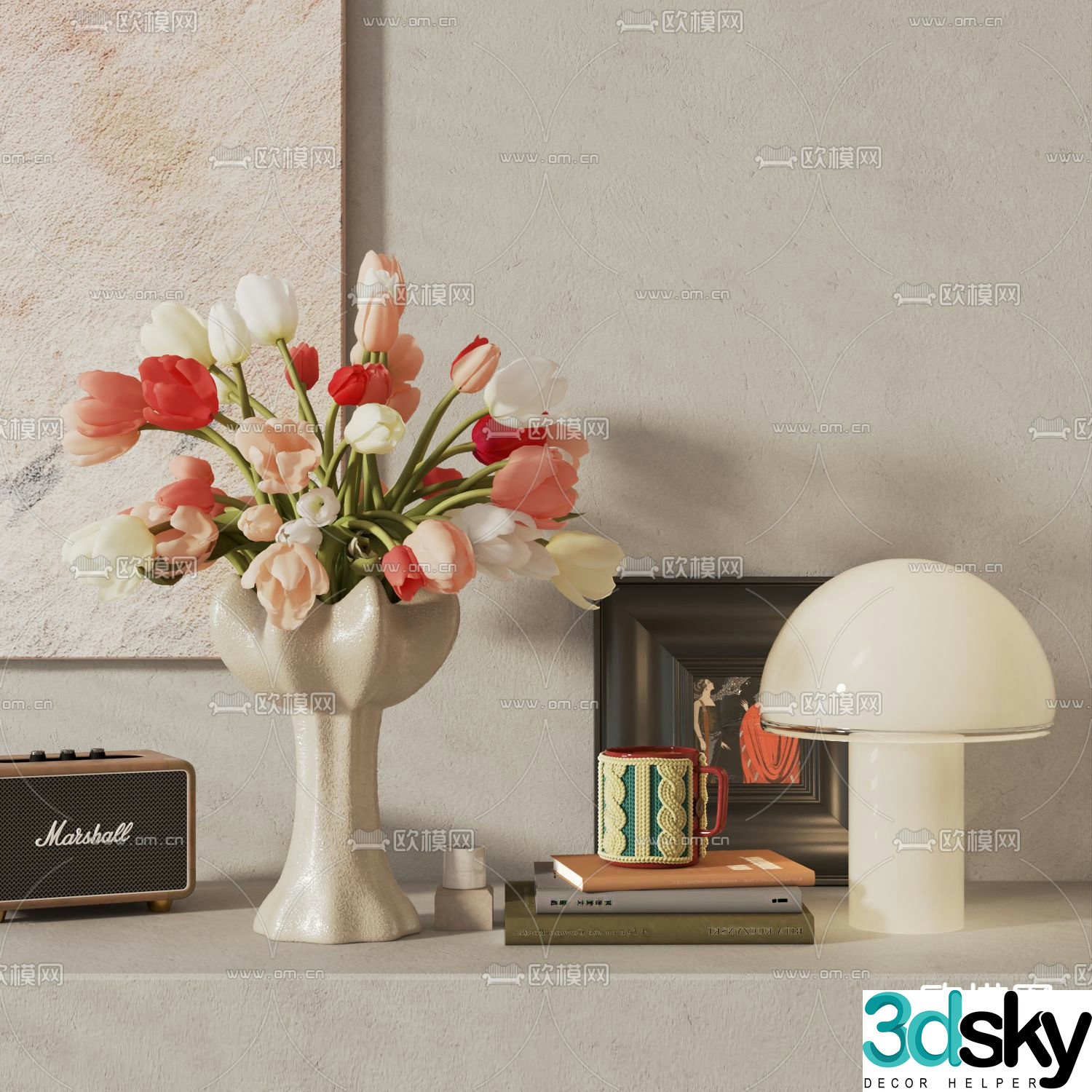 Middle-aged ornaments ornaments vase desk lamp 3d model