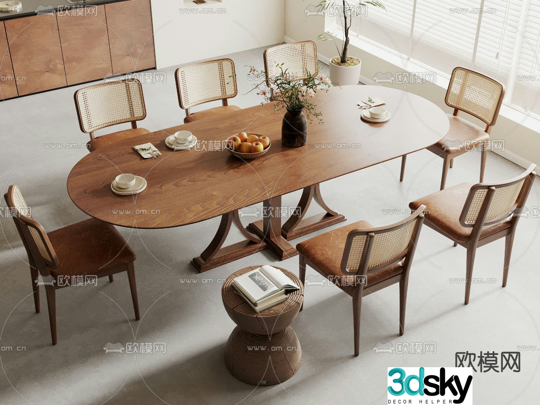 Medieval style dining table and chairs 3d model