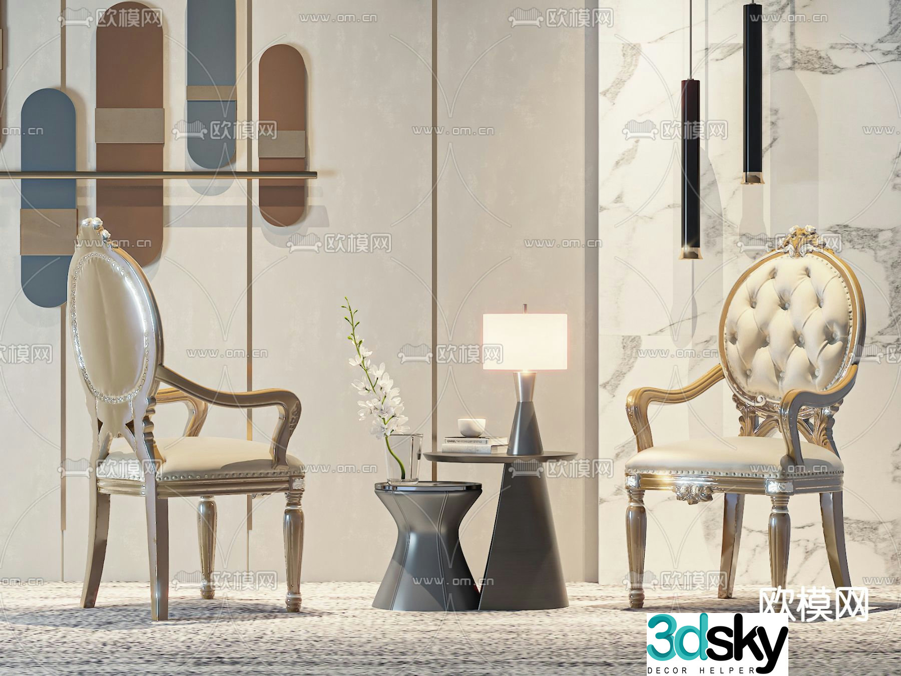 American chair leisure chair table 3d model