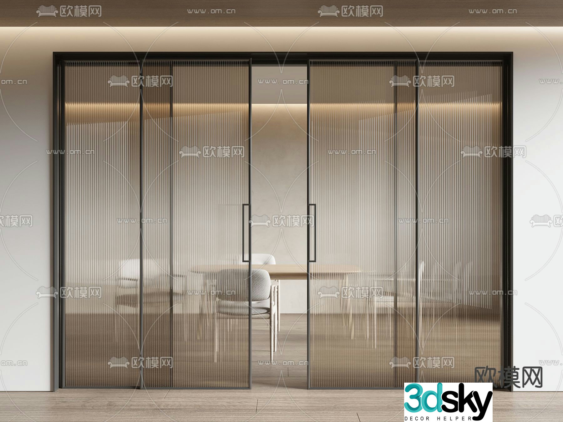 Changhong glass door sliding door kitchen and bathroom door 3D model