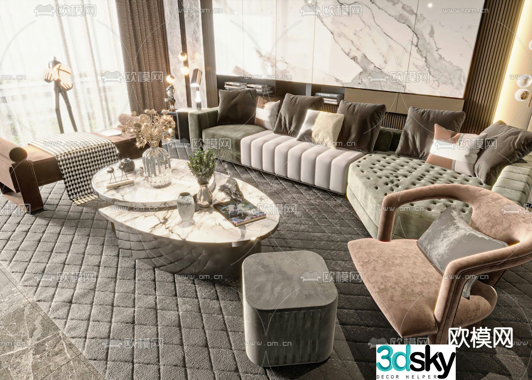 Light luxury modular sofa corner sofa 3D model