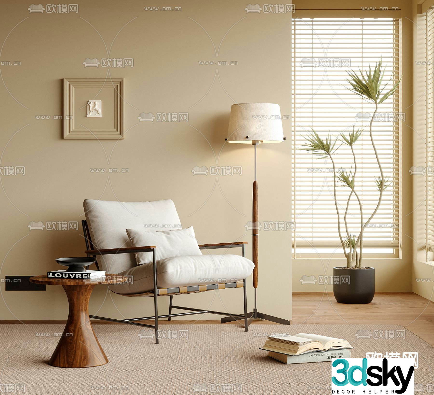 Medieval style chair leisure chair round table 3d model