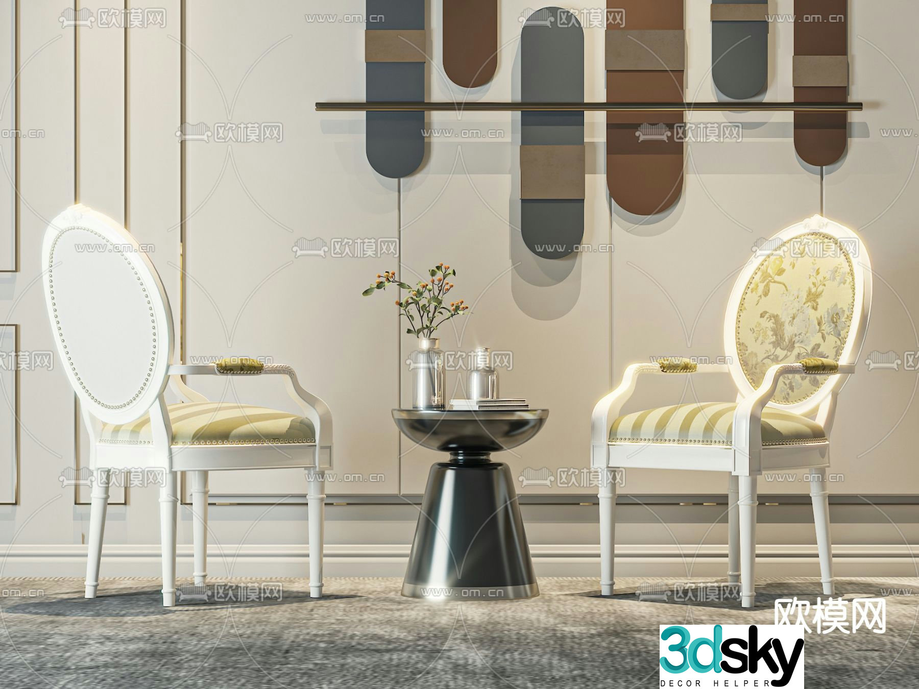 Simple European chair leisure chair table 3d model