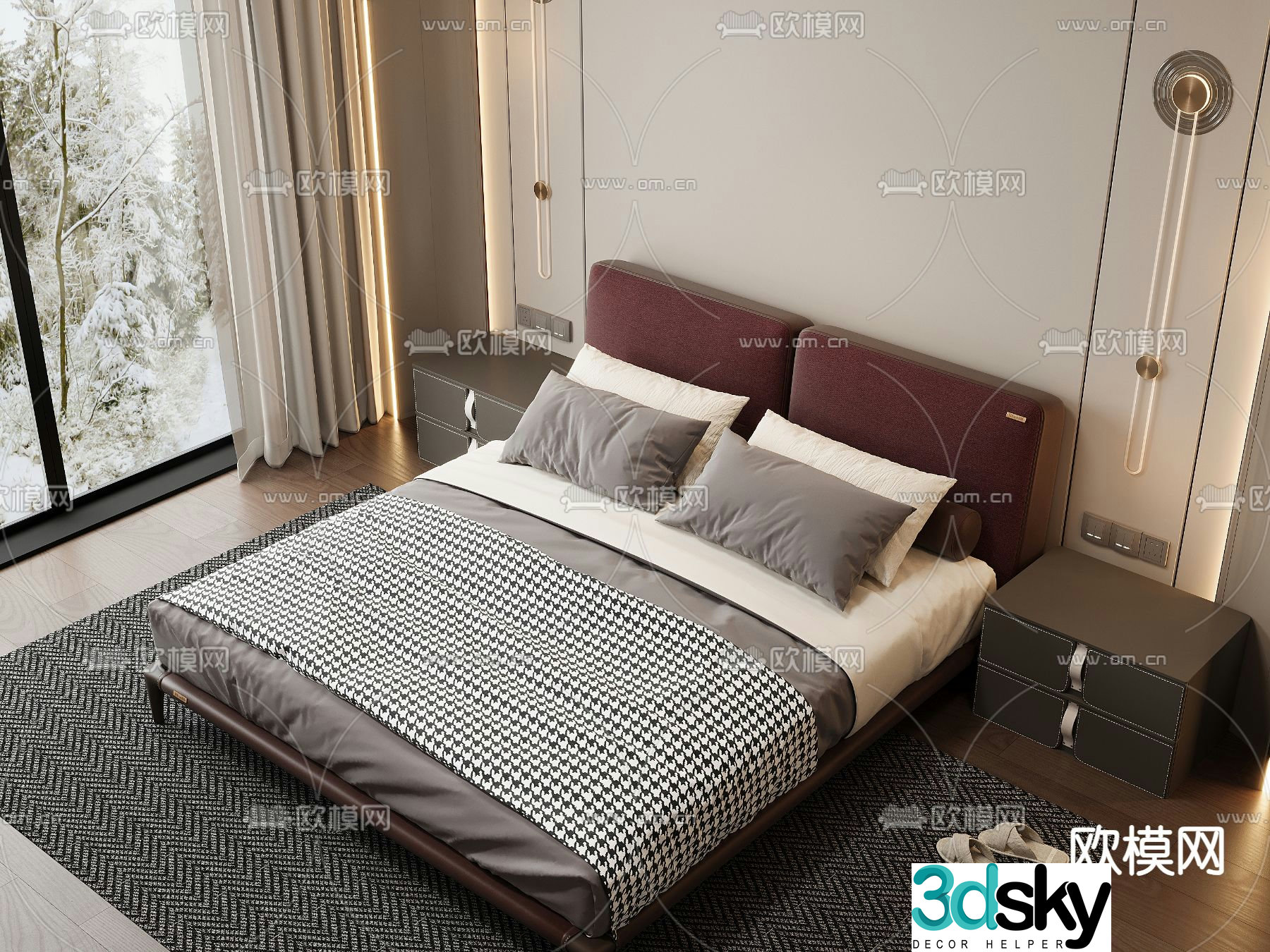 Modern double bed 3d model