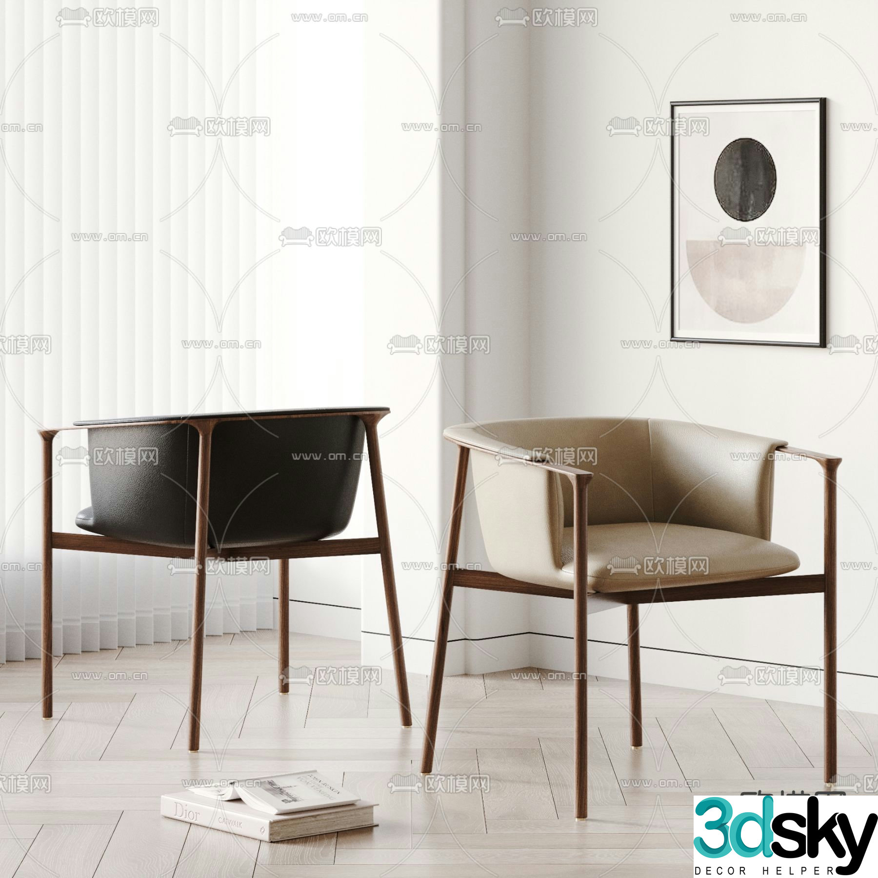 leather chair dining chair 3d model