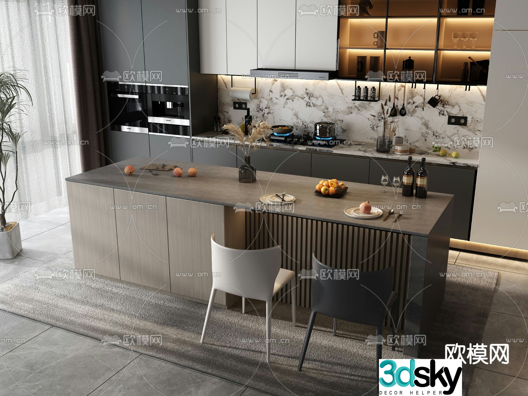 Modern cabinet island table 3d model