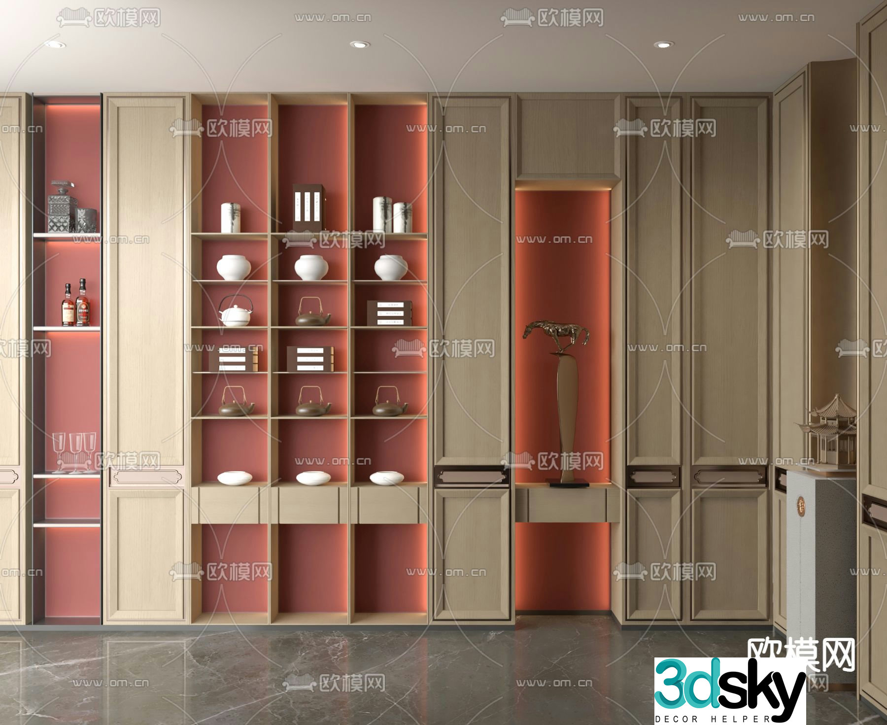 New Chinese style decorative cabinet display cabinet 3D model