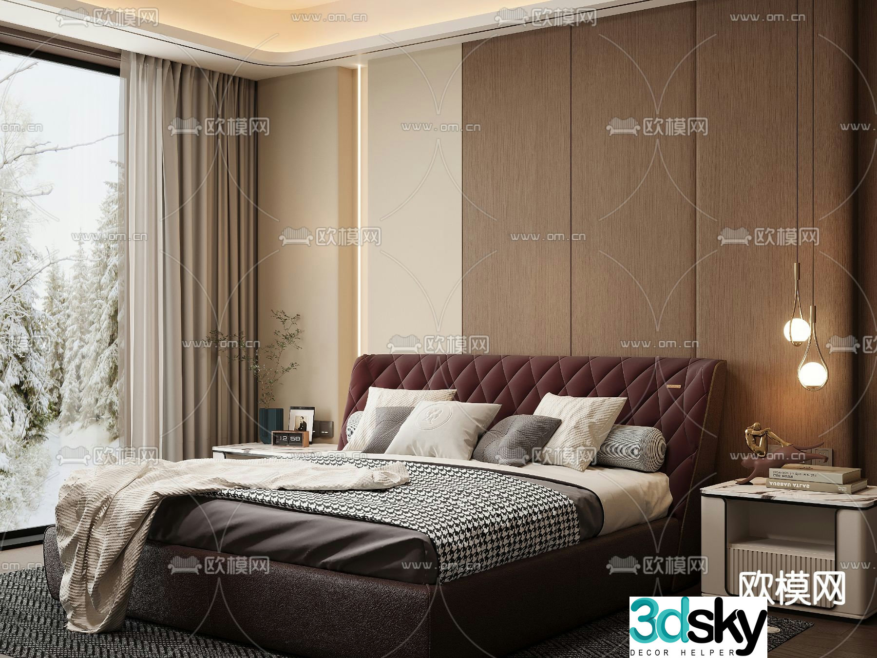 Modern double bed 3d model
