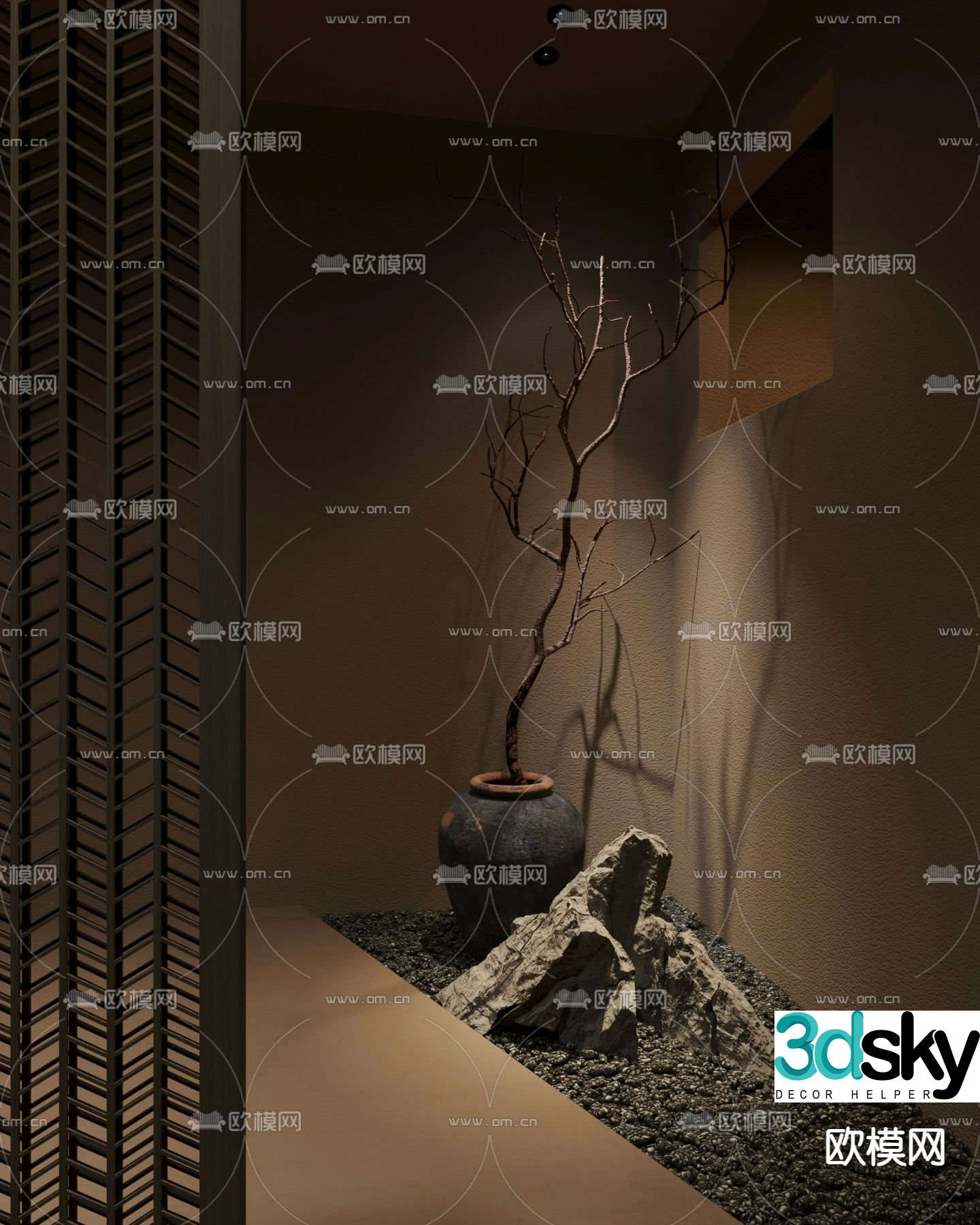 Wabi Sabi Dead Branch Rockery Sketch 3D Model
