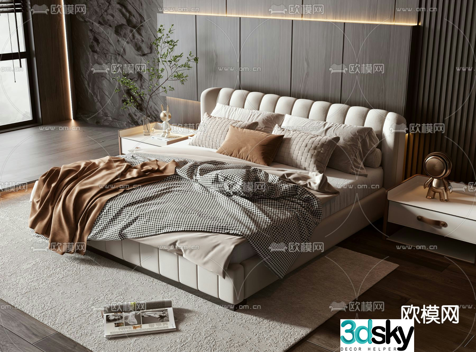 Modern double bed 3d model