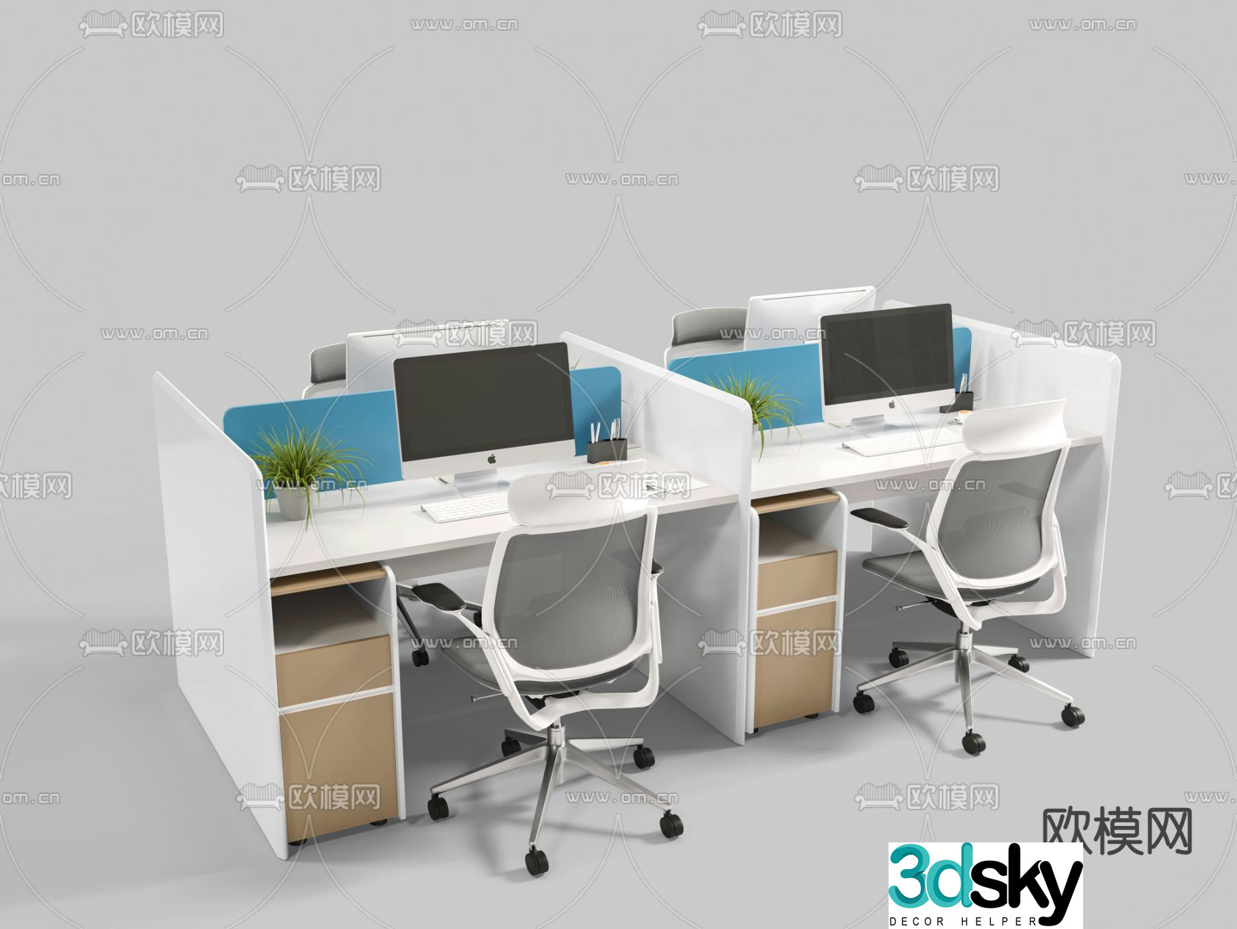 Card space desk work station post 3d model