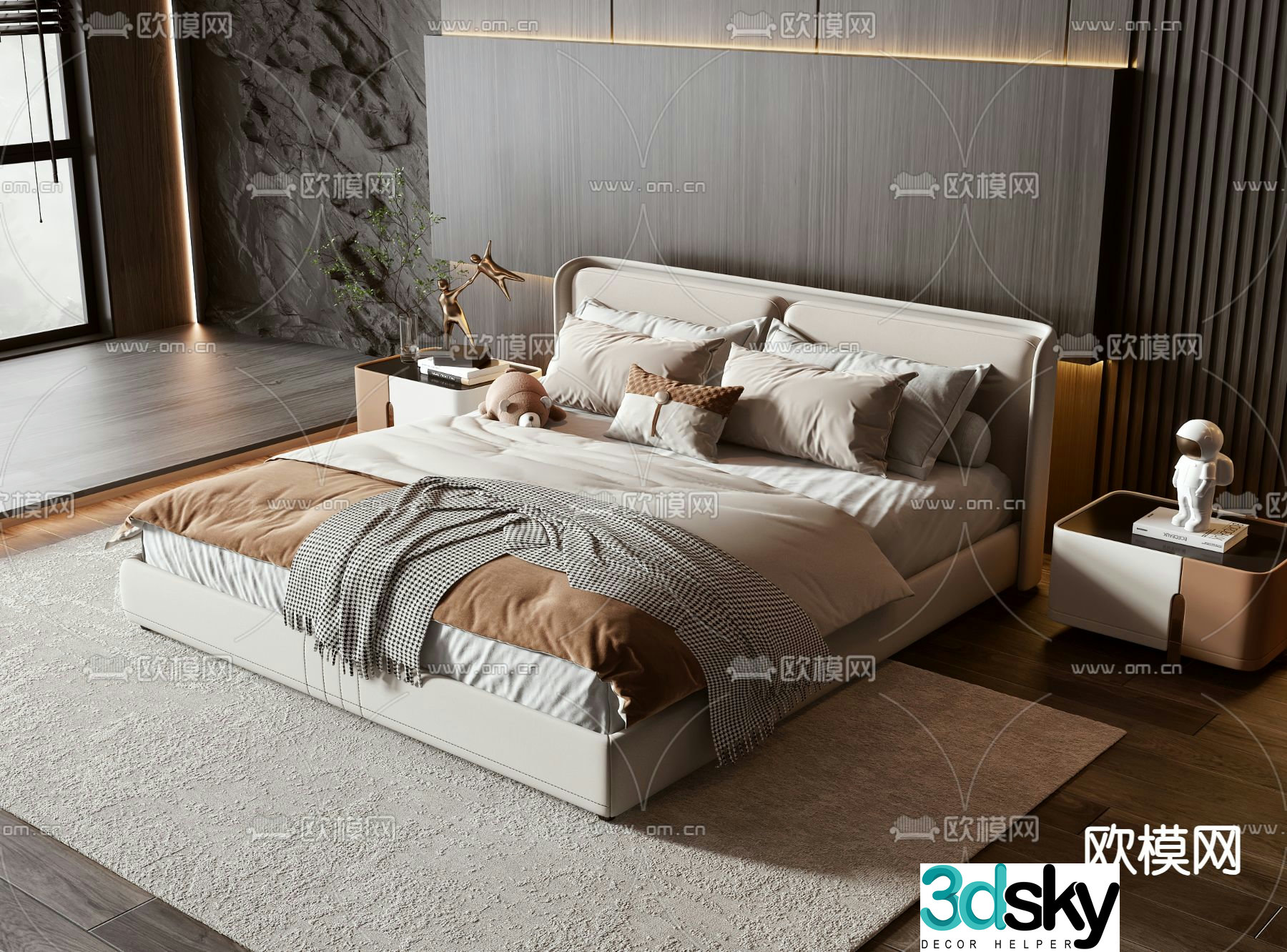 Modern double bed 3d model