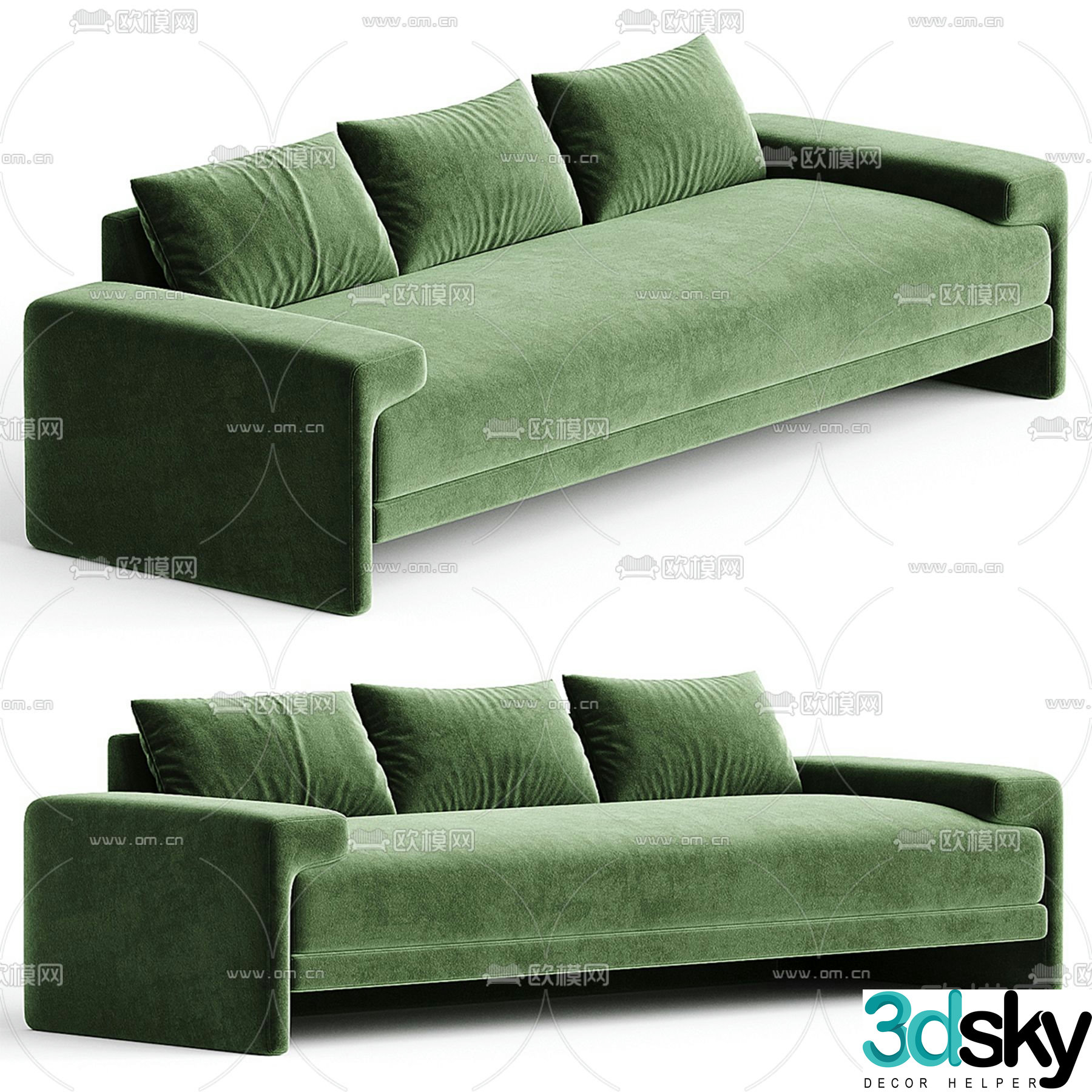 Three-person sofa multi-person sofa green sofa 3d model