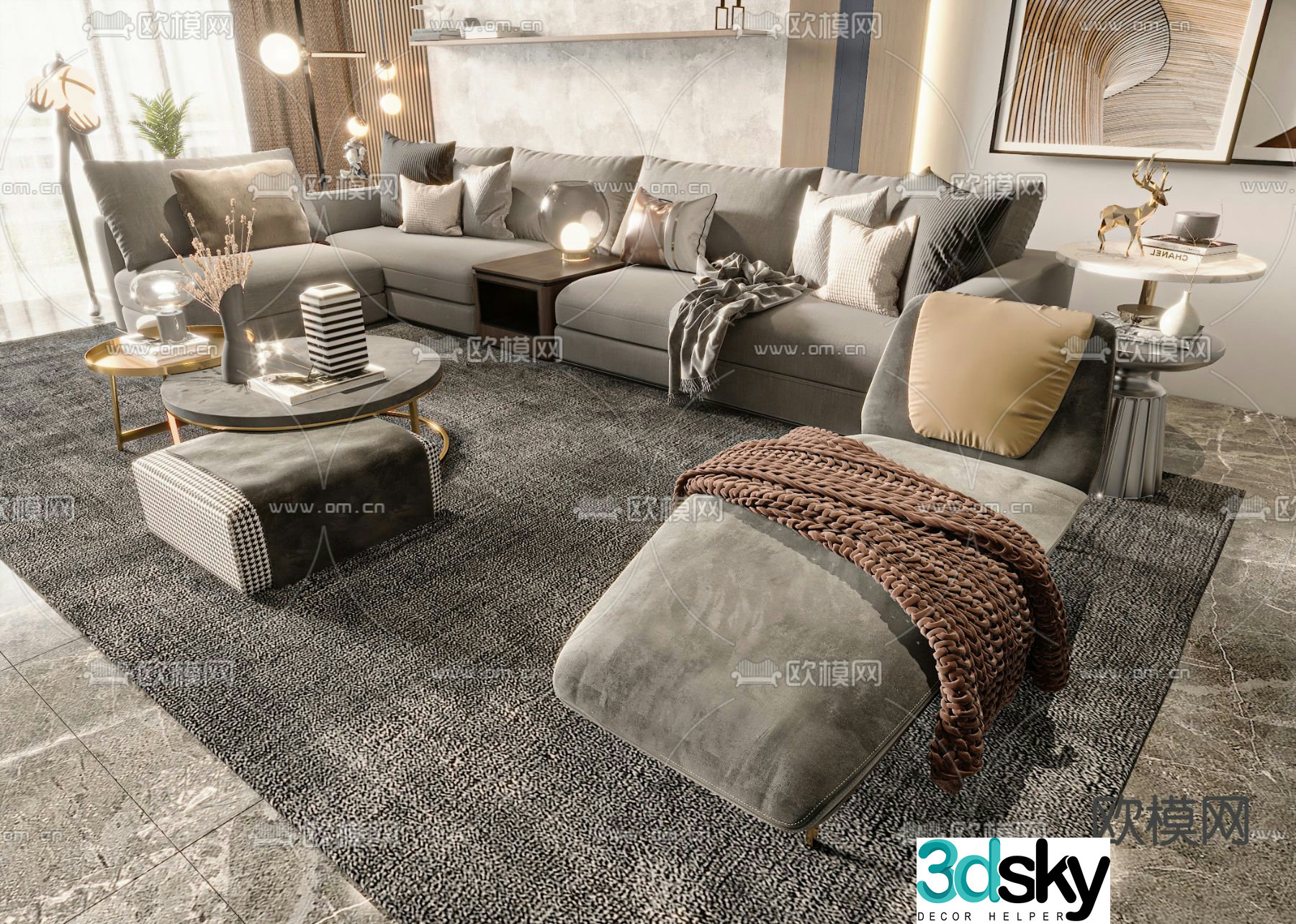 Light luxury modular sofa corner sofa 3D model