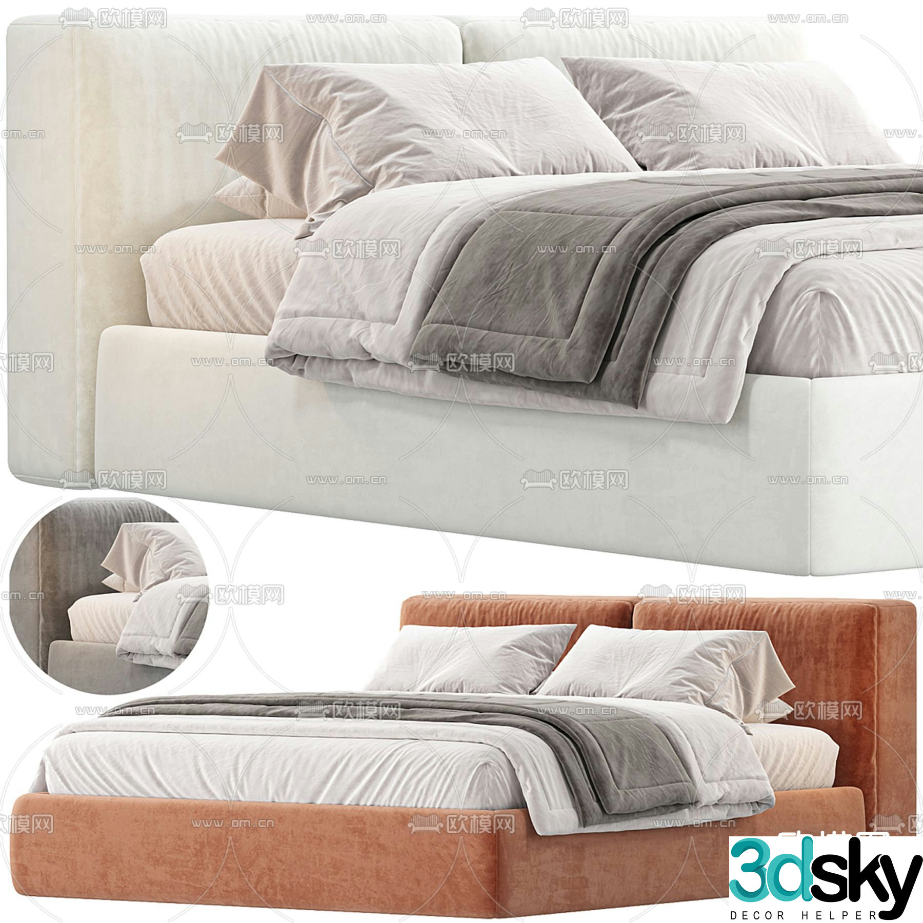 Modern double bed 3d model
