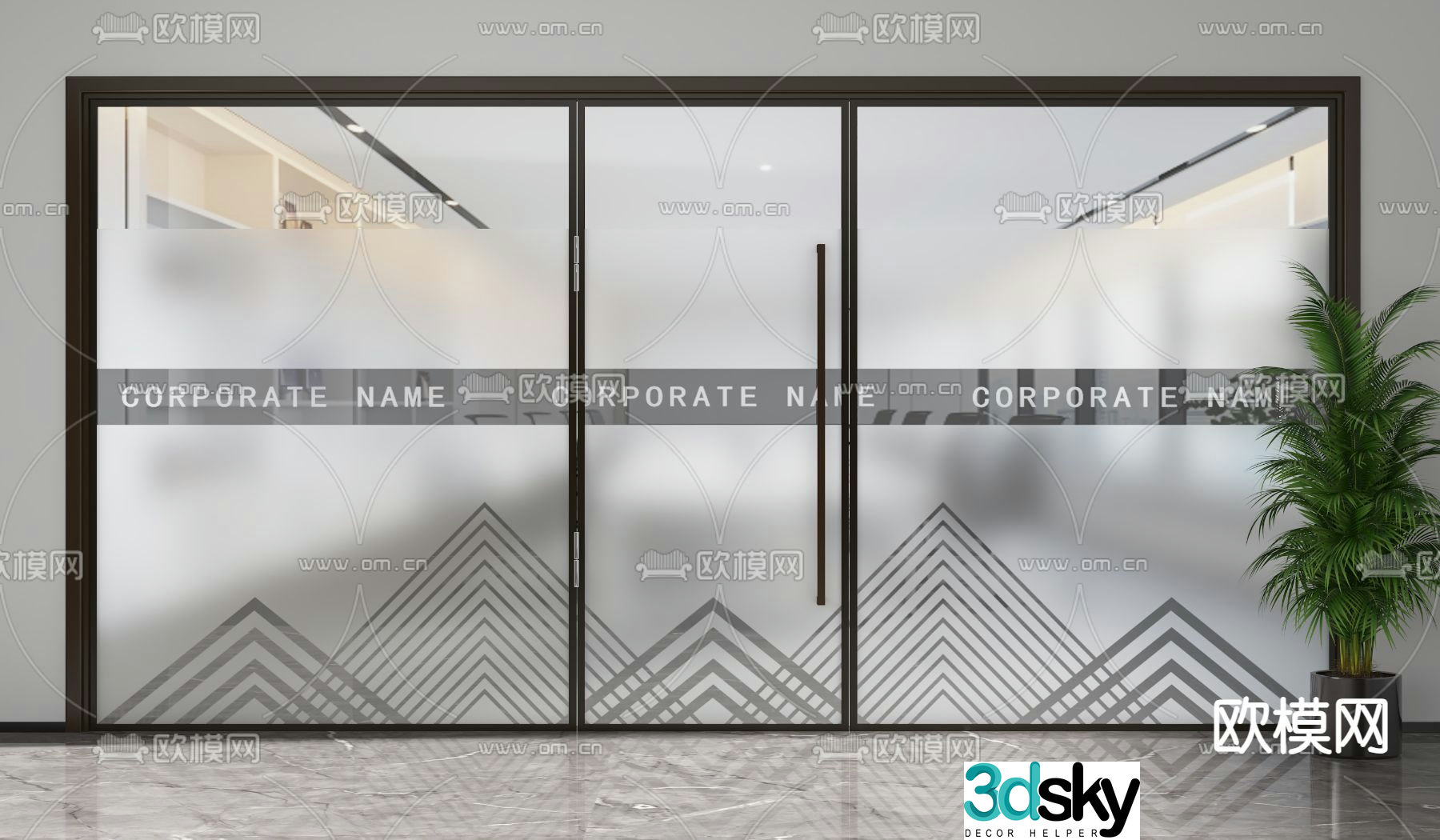 Office door Glass partition High partition 3d model
