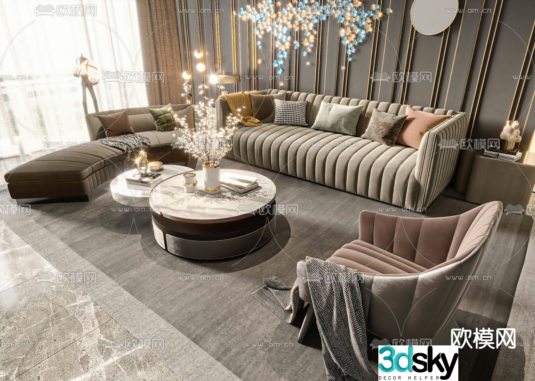 Light luxury modular sofa 3D model