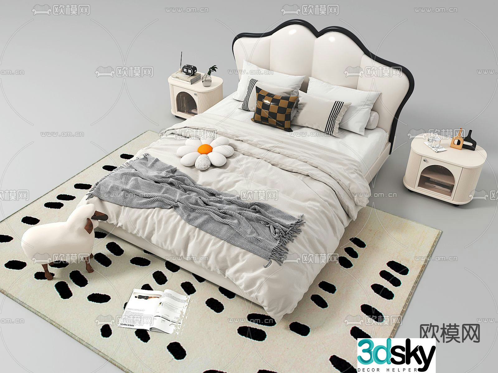 French double bed 3d model