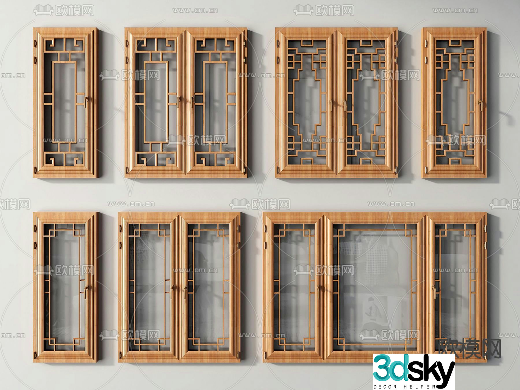 New Chinese style window Antique window casement window 3D model
